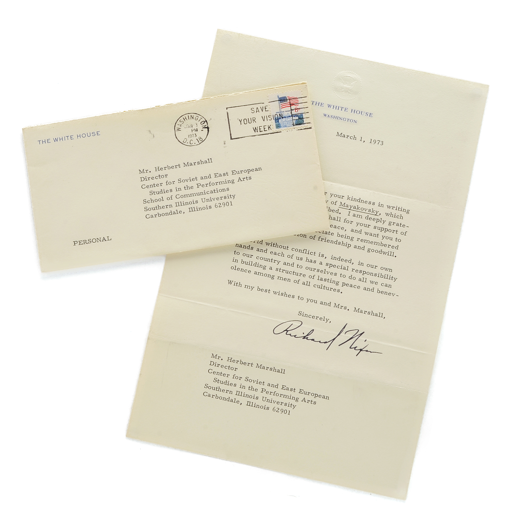 1973 Personal Letter From President Richard Nixon to Herbert Marshall