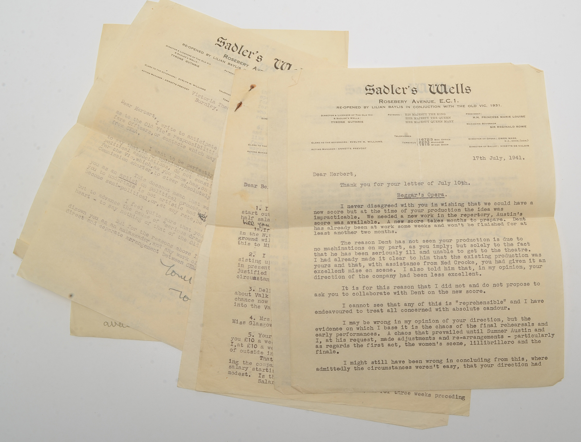 1940 - 1944 Correspondences from Tyrone Guthrie