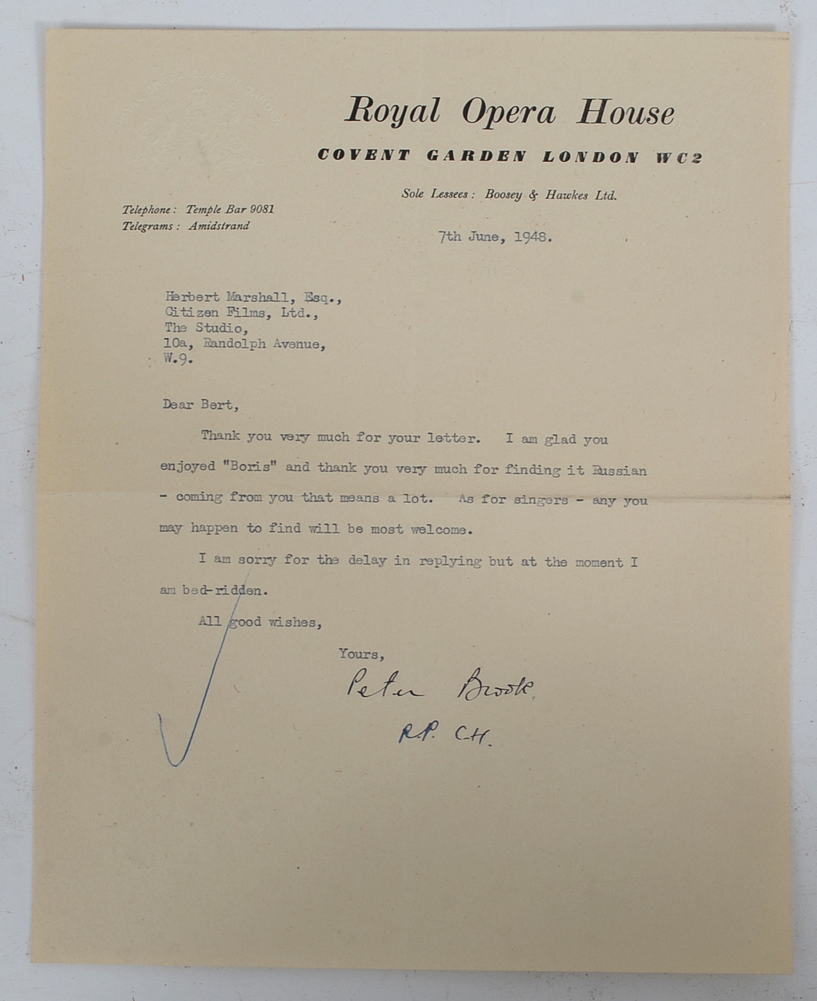 Assorted Letters to Herbert Marshall from 1940 - 1965