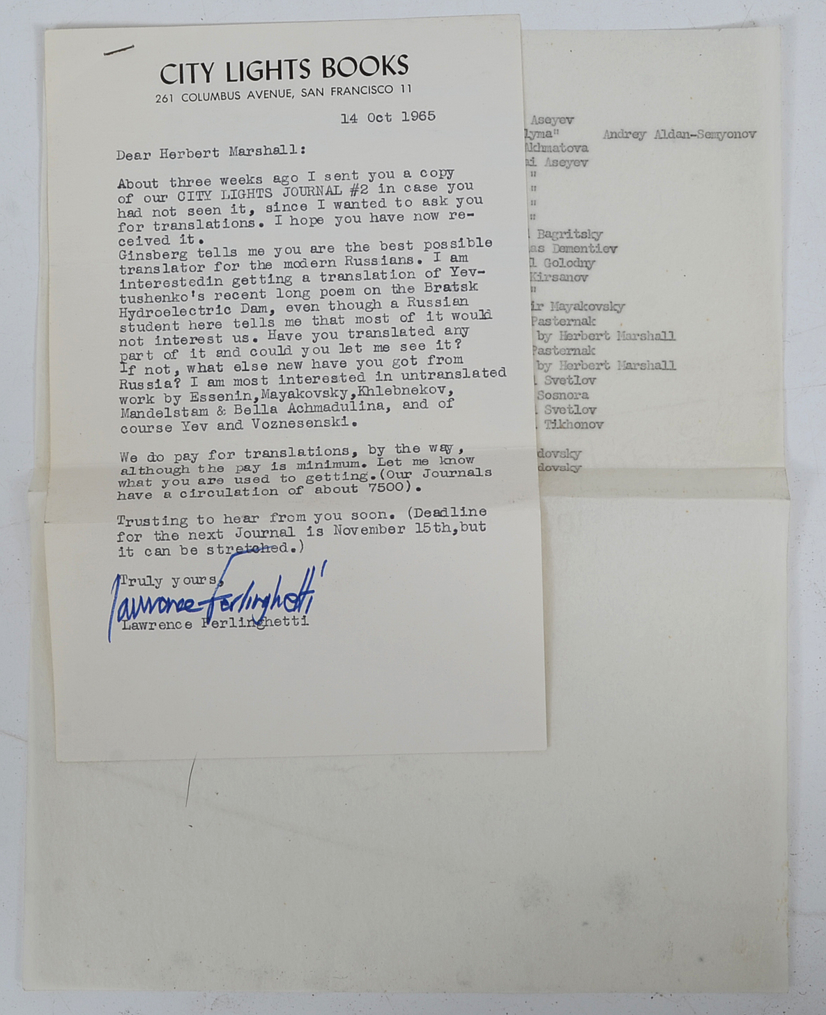 Assorted Letters to Herbert Marshall from 1940 - 1965