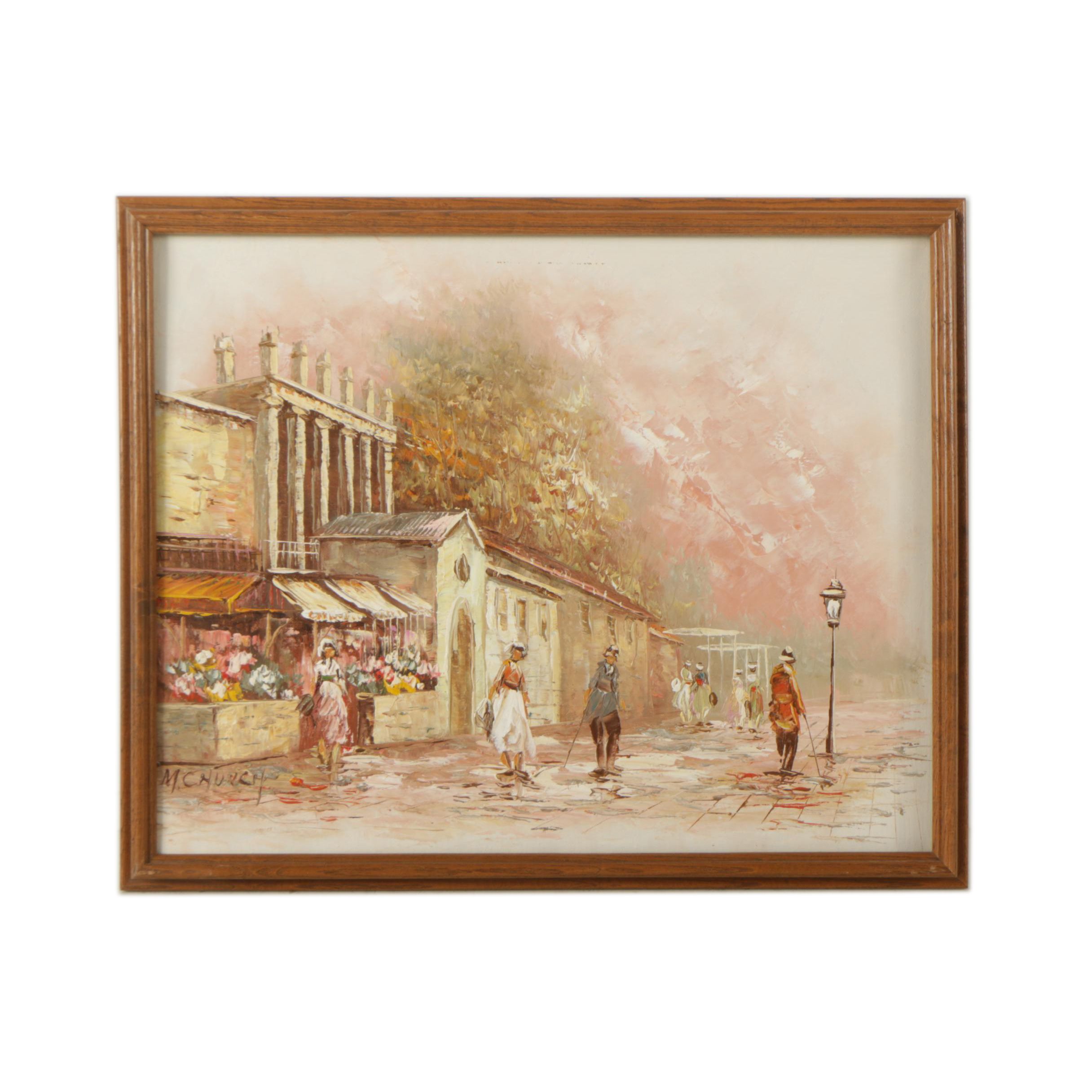 M. Church Oil Painting on Canvas of Street Scene