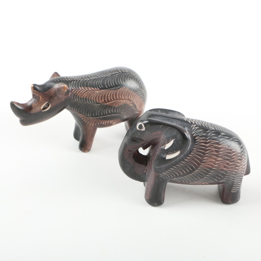 Kenyan Carved Wood Animal Figurines.