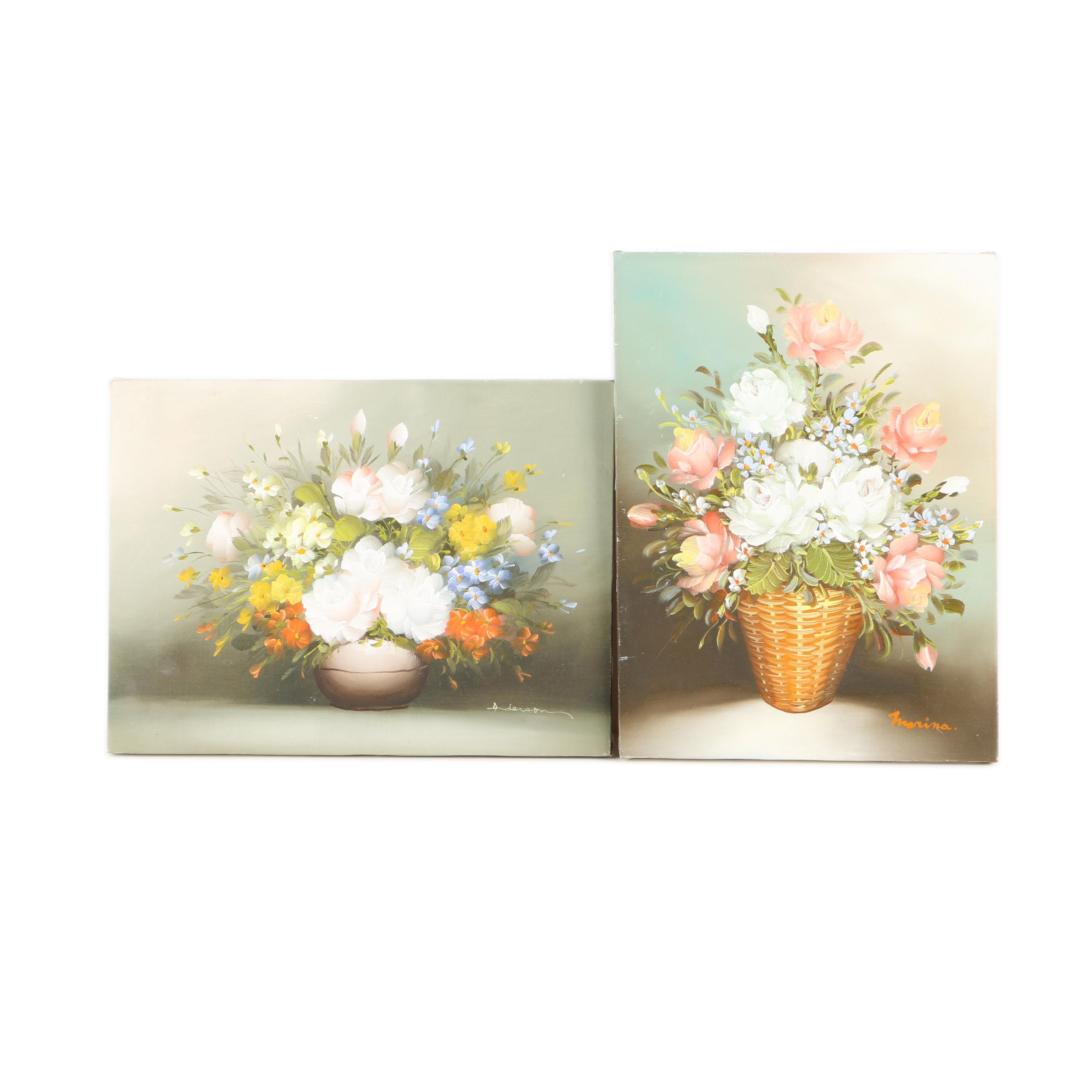 Two Signed Oil Paintings on Canvas of Floral Still Lifes