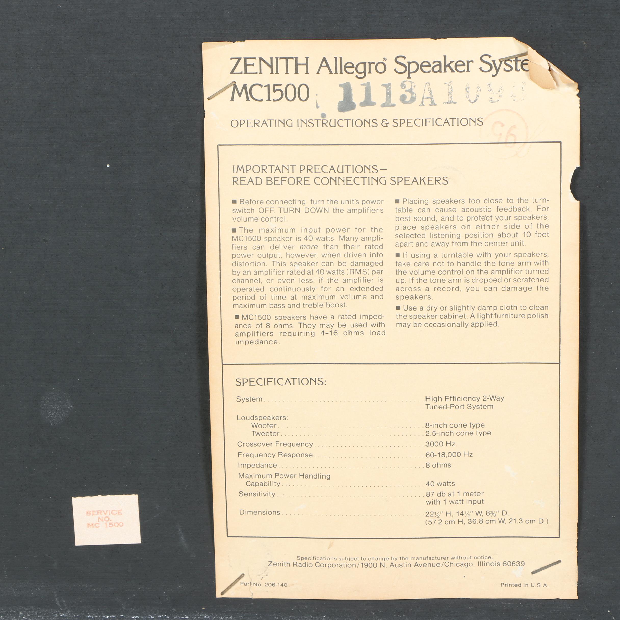 Zenith Record Player with Speakers