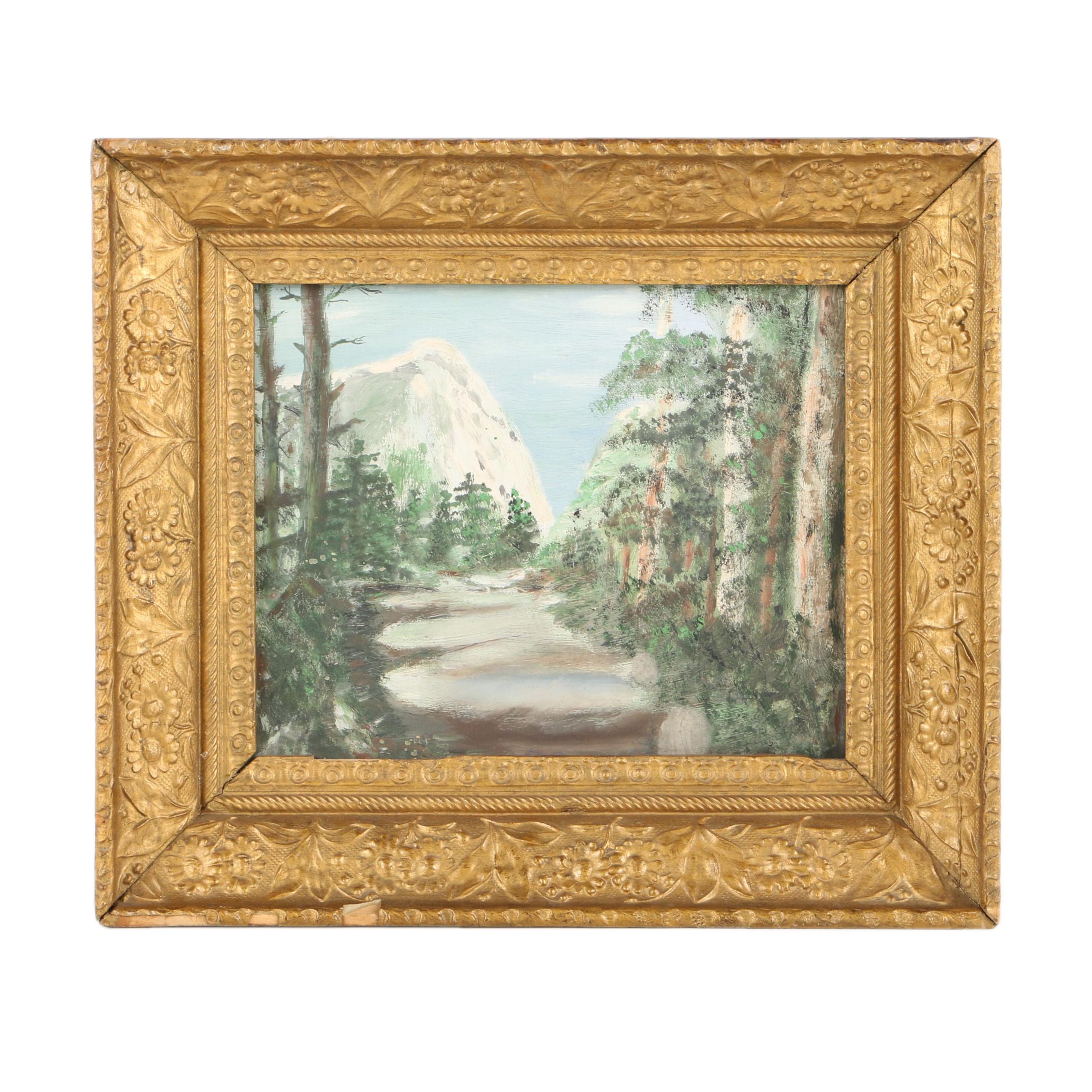 Oil Painting on Paper Board of Mountain Landscape Scene
