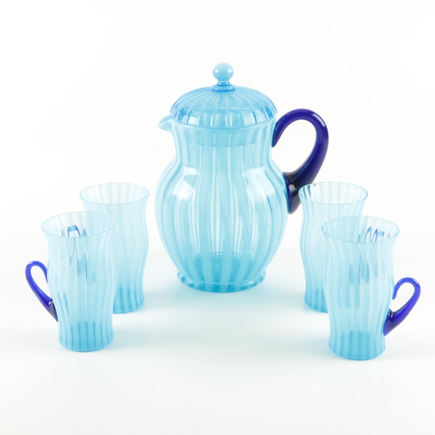 1920's Lemonade Blue Glass Serving Set