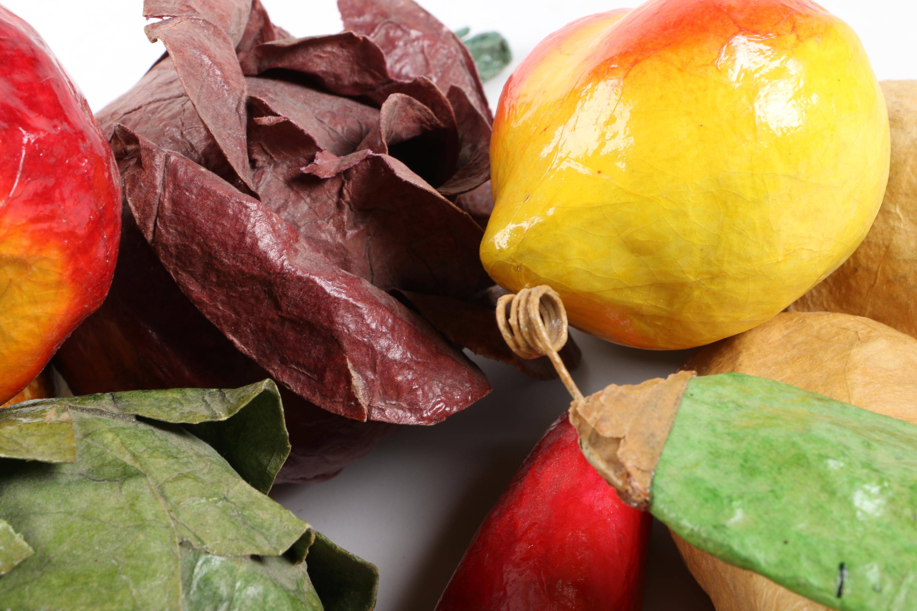 Vintage Papier-Mâché Clown Figurine and Vegetables