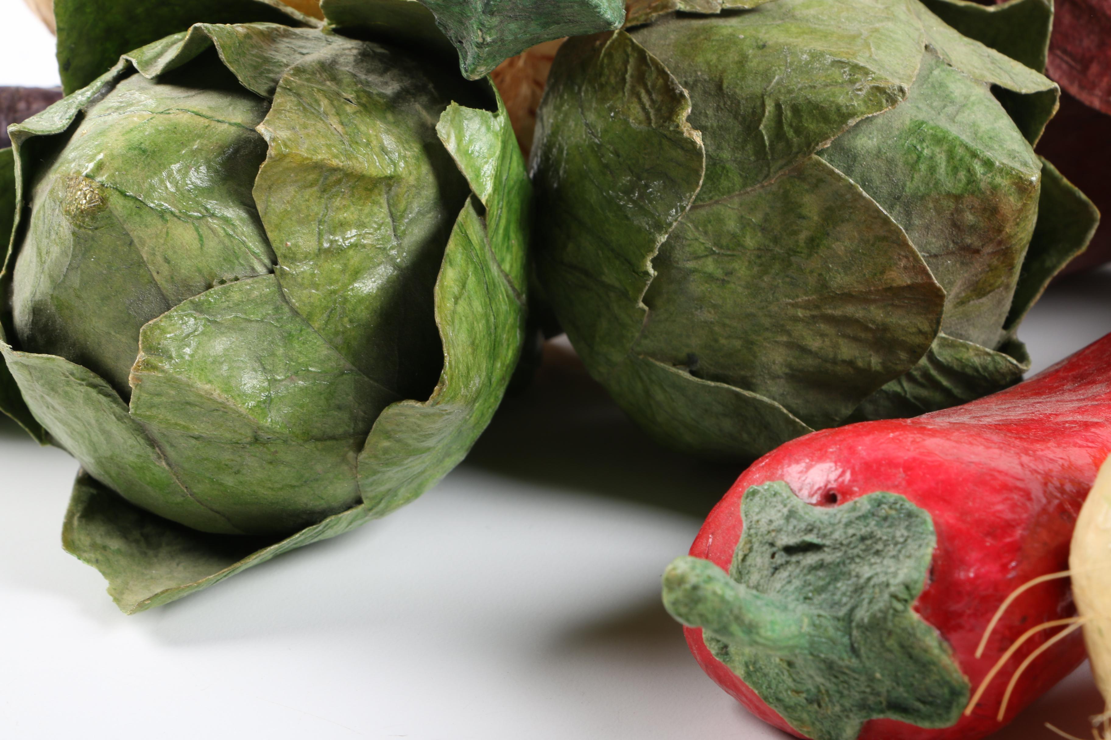 Vintage Papier-Mâché Clown Figurine and Vegetables
