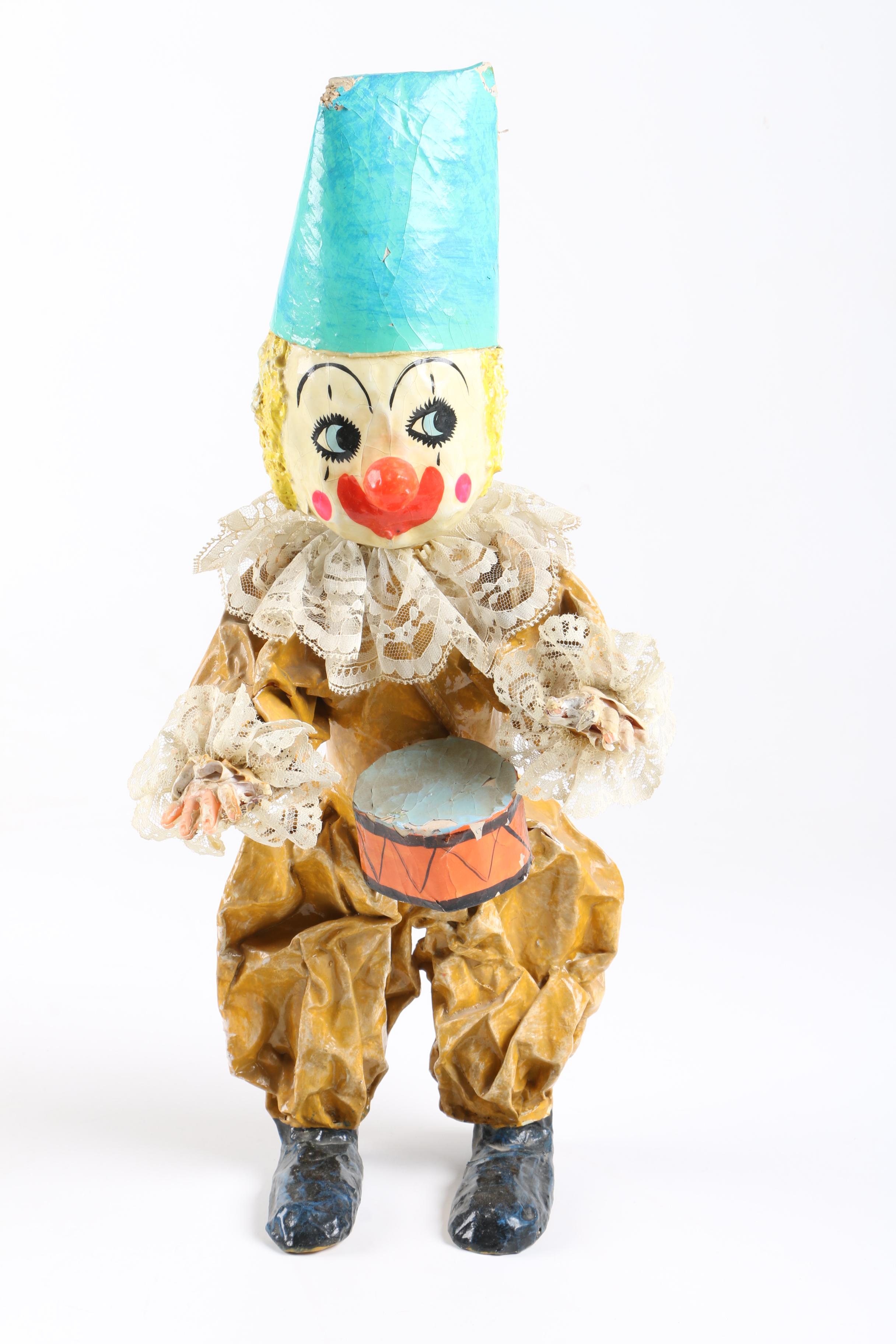Vintage Papier-Mâché Clown Figurine and Vegetables