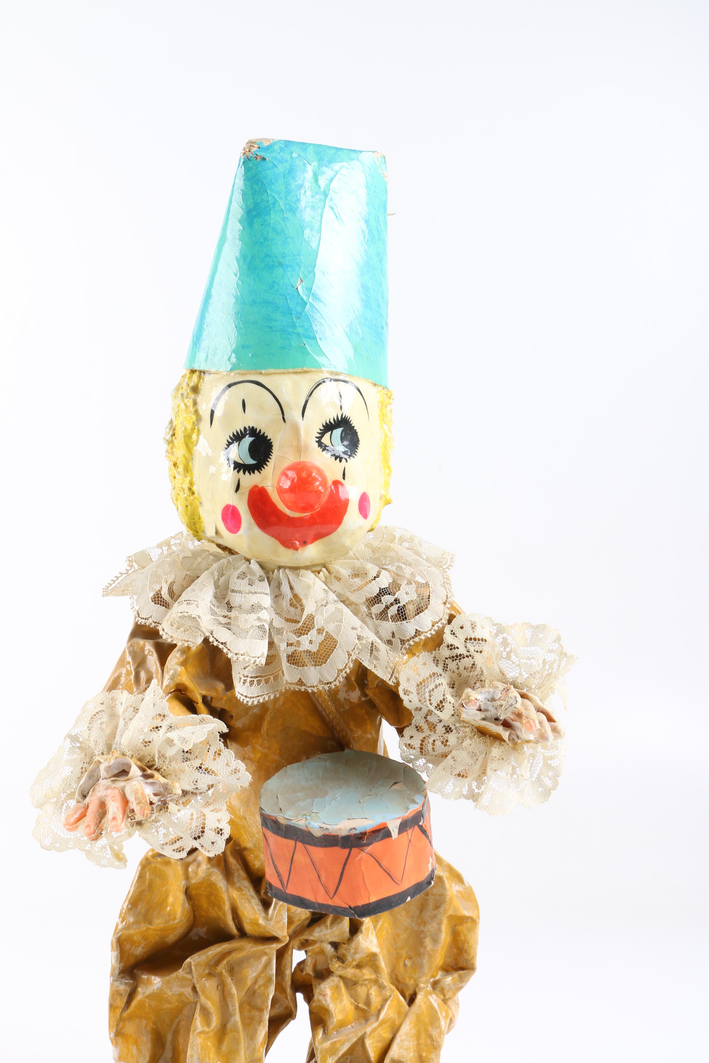 Vintage Papier-Mâché Clown Figurine and Vegetables