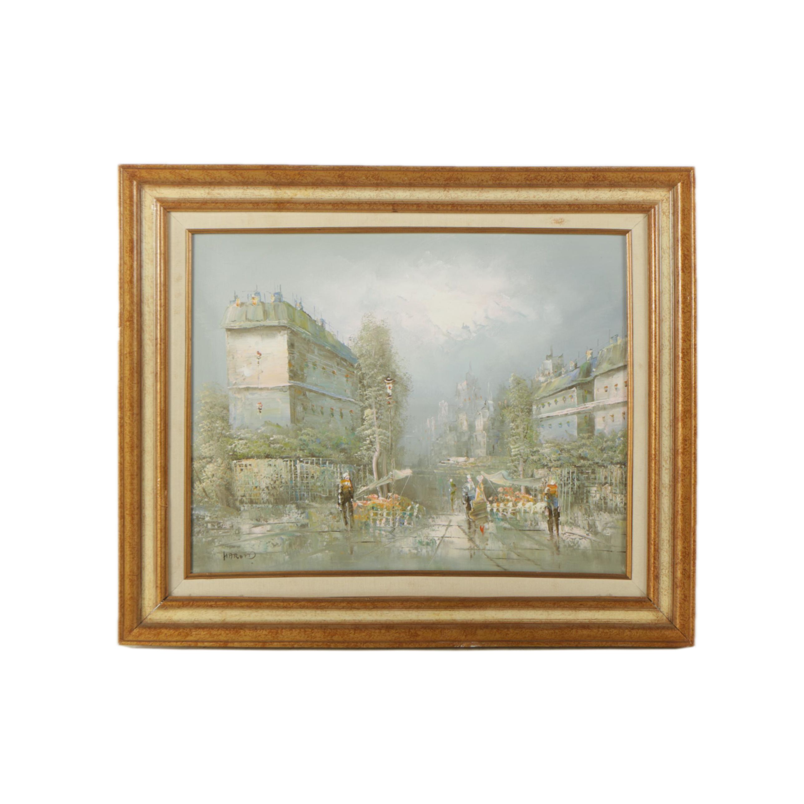 Harand Oil Painting on Canvas of Impressionist-Inspired Parisian Street Scene