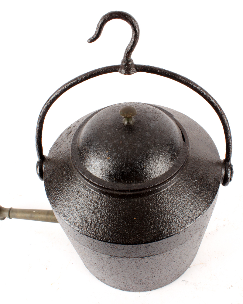 A. Kenrick and Sons Cast Iron Hearth Kettle with Brass Spigot
