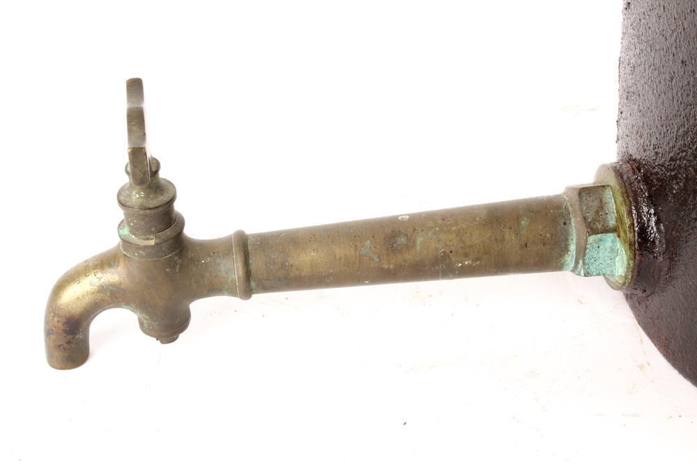 A. Kenrick and Sons Cast Iron Hearth Kettle with Brass Spigot