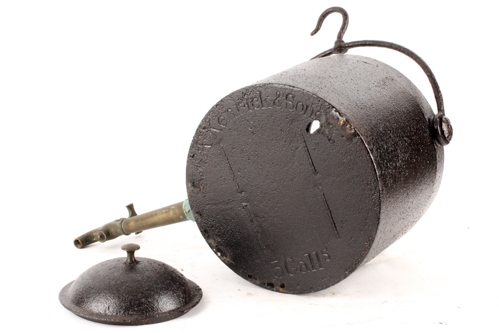 A. Kenrick and Sons Cast Iron Hearth Kettle with Brass Spigot