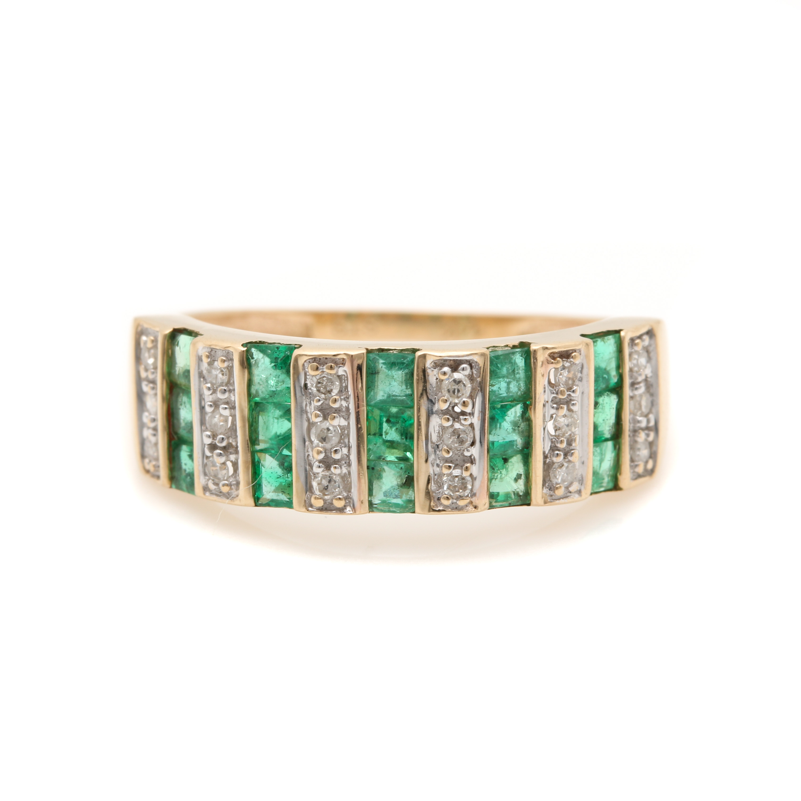 STS Jewels 14K Yellow Gold Diamond and Emerald Ring