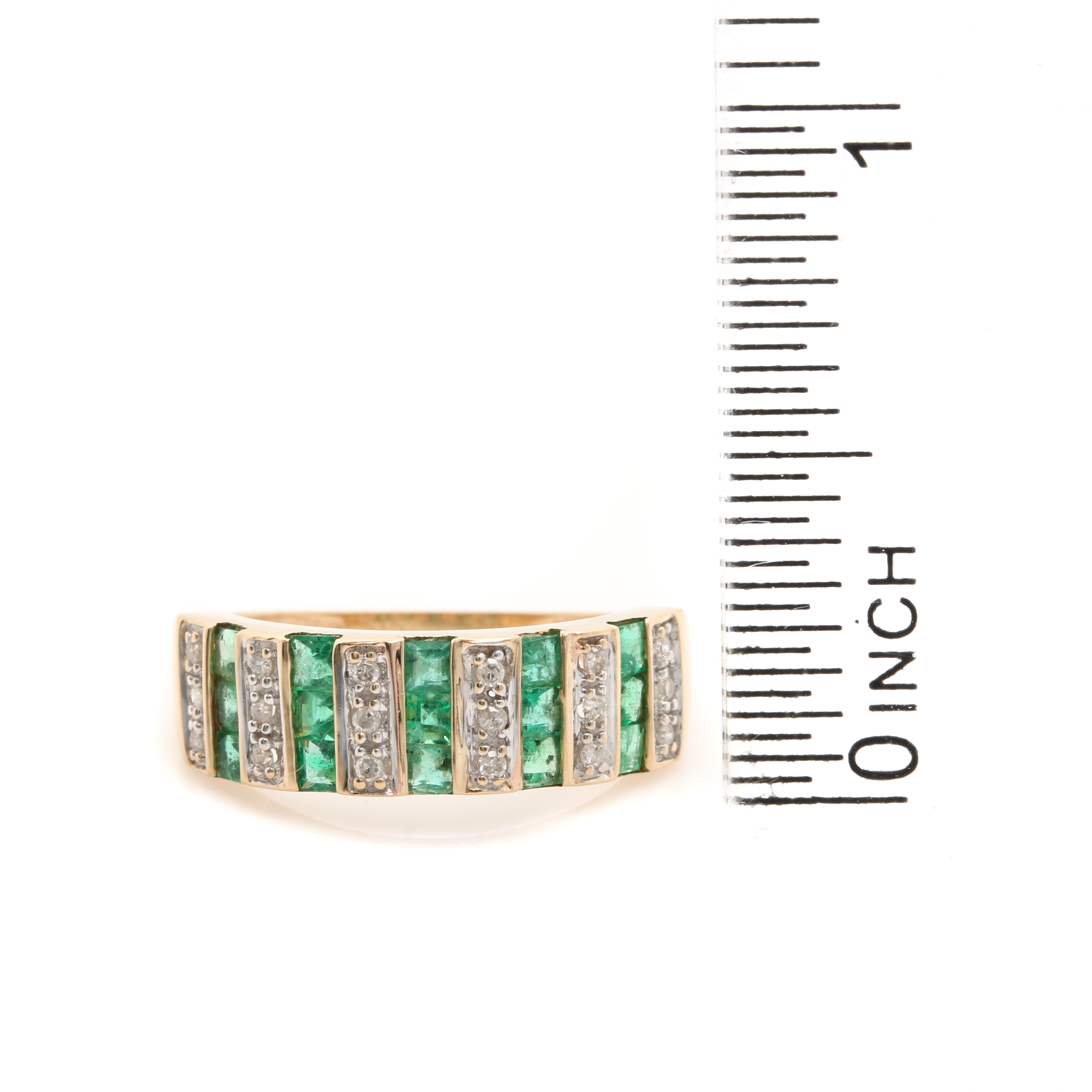 STS Jewels 14K Yellow Gold Diamond and Emerald Ring