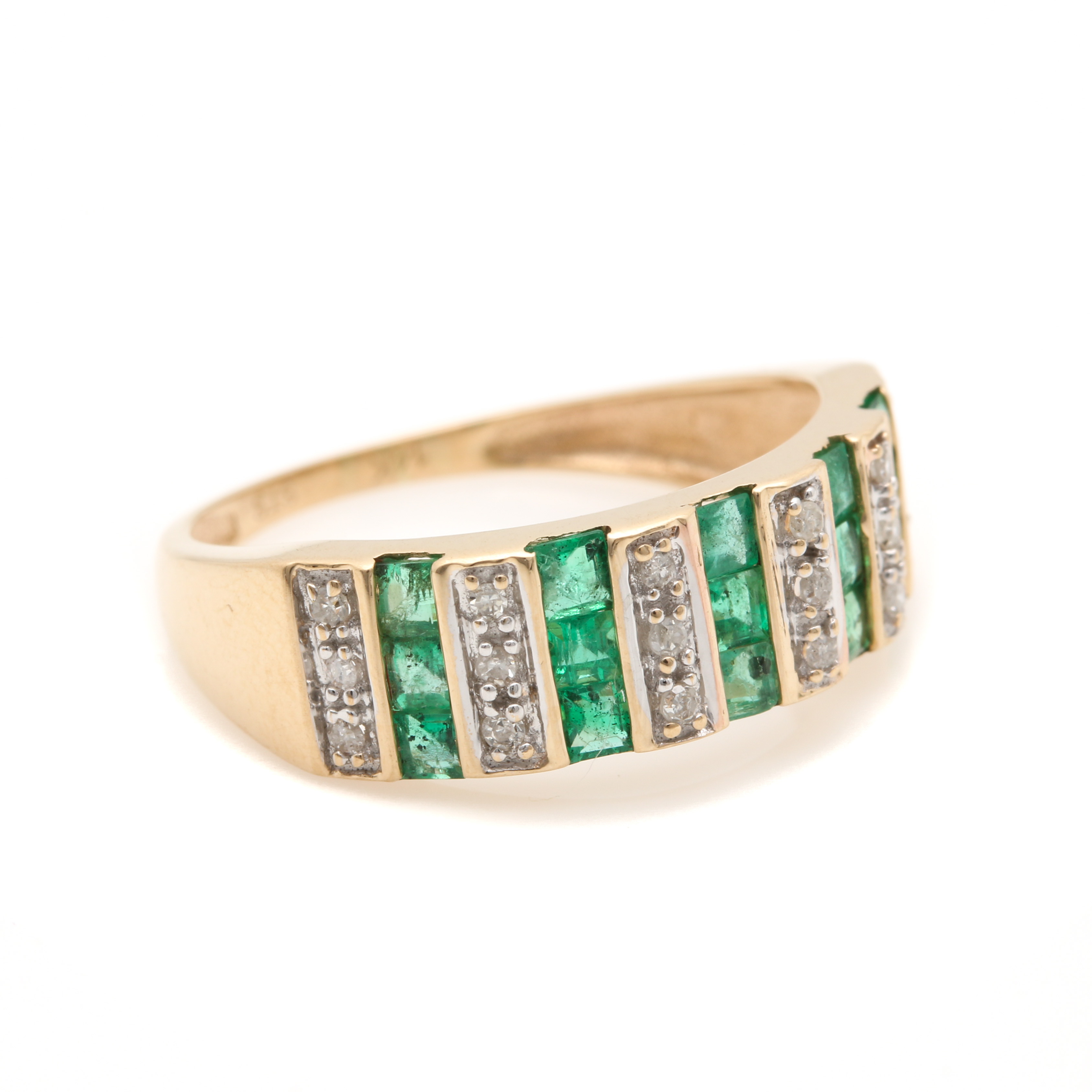STS Jewels 14K Yellow Gold Diamond and Emerald Ring