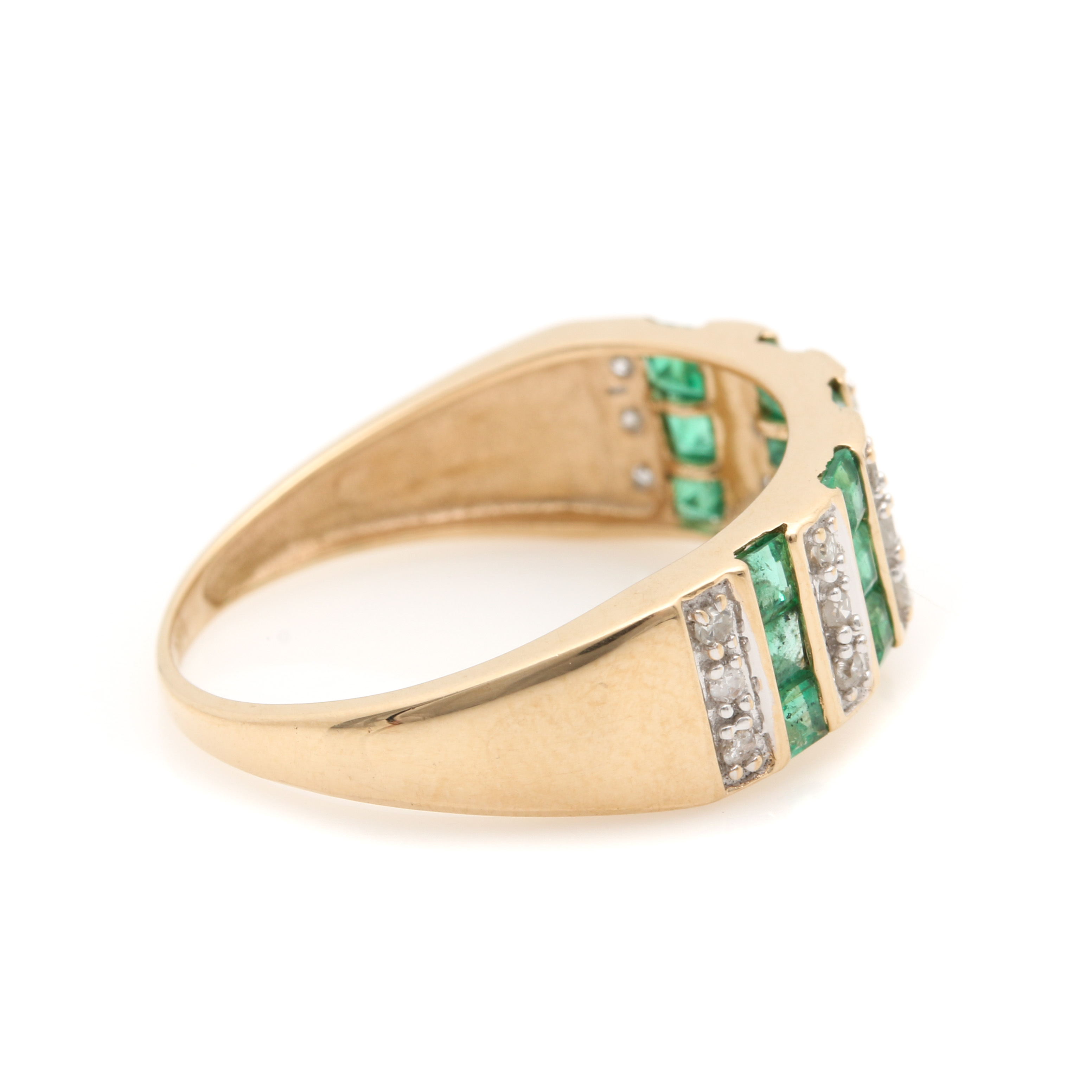 STS Jewels 14K Yellow Gold Diamond and Emerald Ring