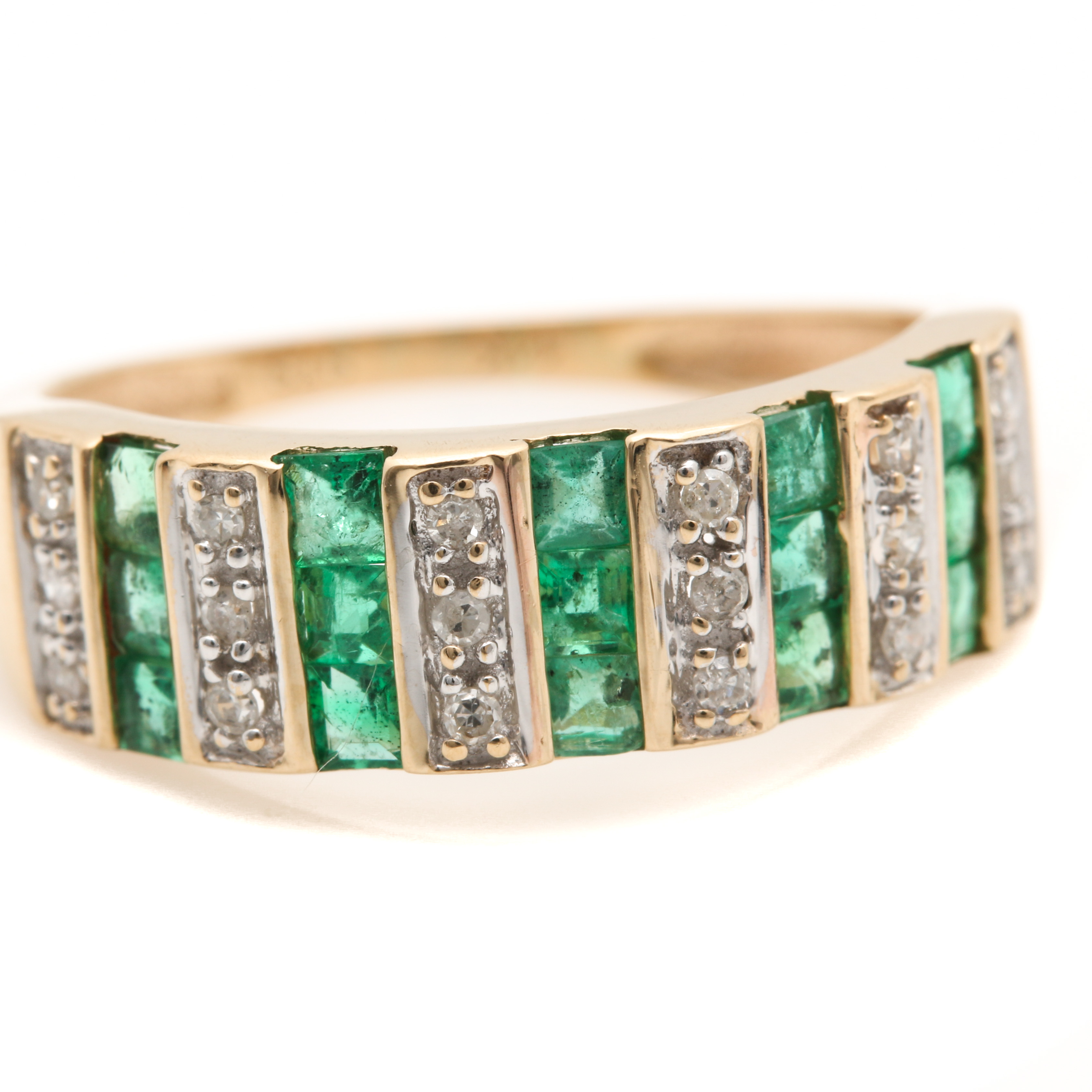 STS Jewels 14K Yellow Gold Diamond and Emerald Ring