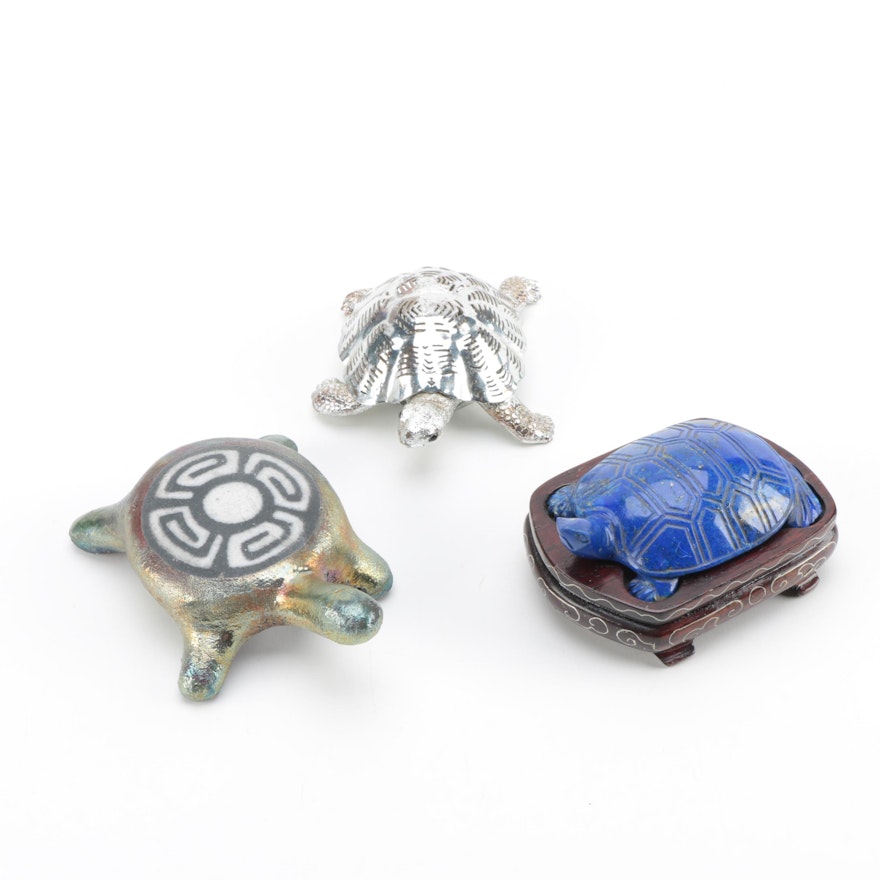 Christofle Silver Plate Turtle Paperweight with Other Turtle Paperweights