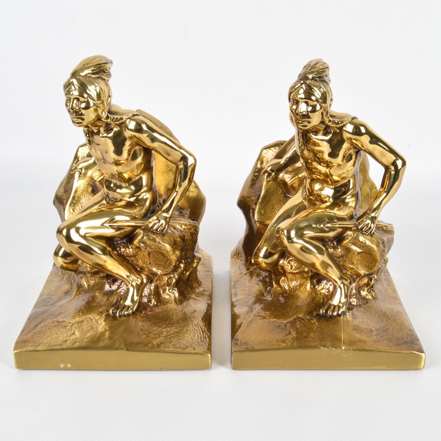 Vintage Philadelphia "Indian Scout" Brass Bookends