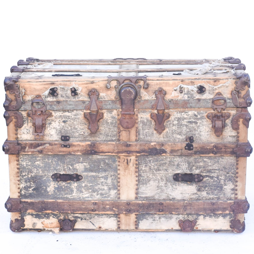 Antique Wooden Steamer Trunk by Yale & Towne