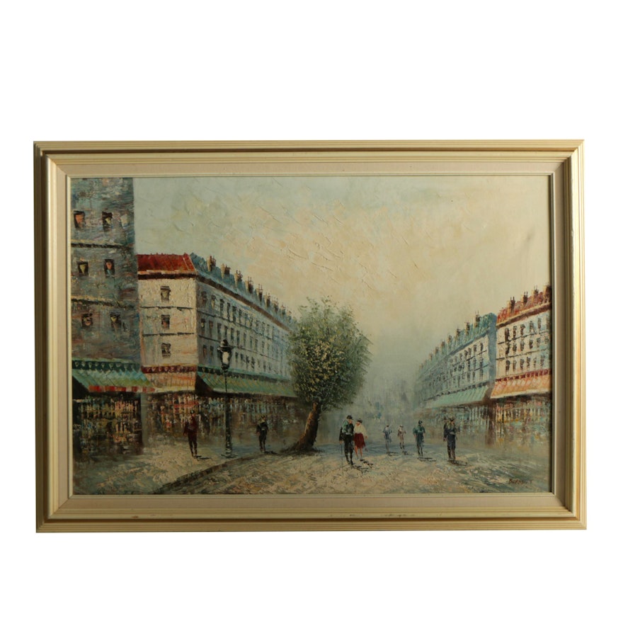 Caroline Burnett Oil Painting on Canvas of French Street Scene