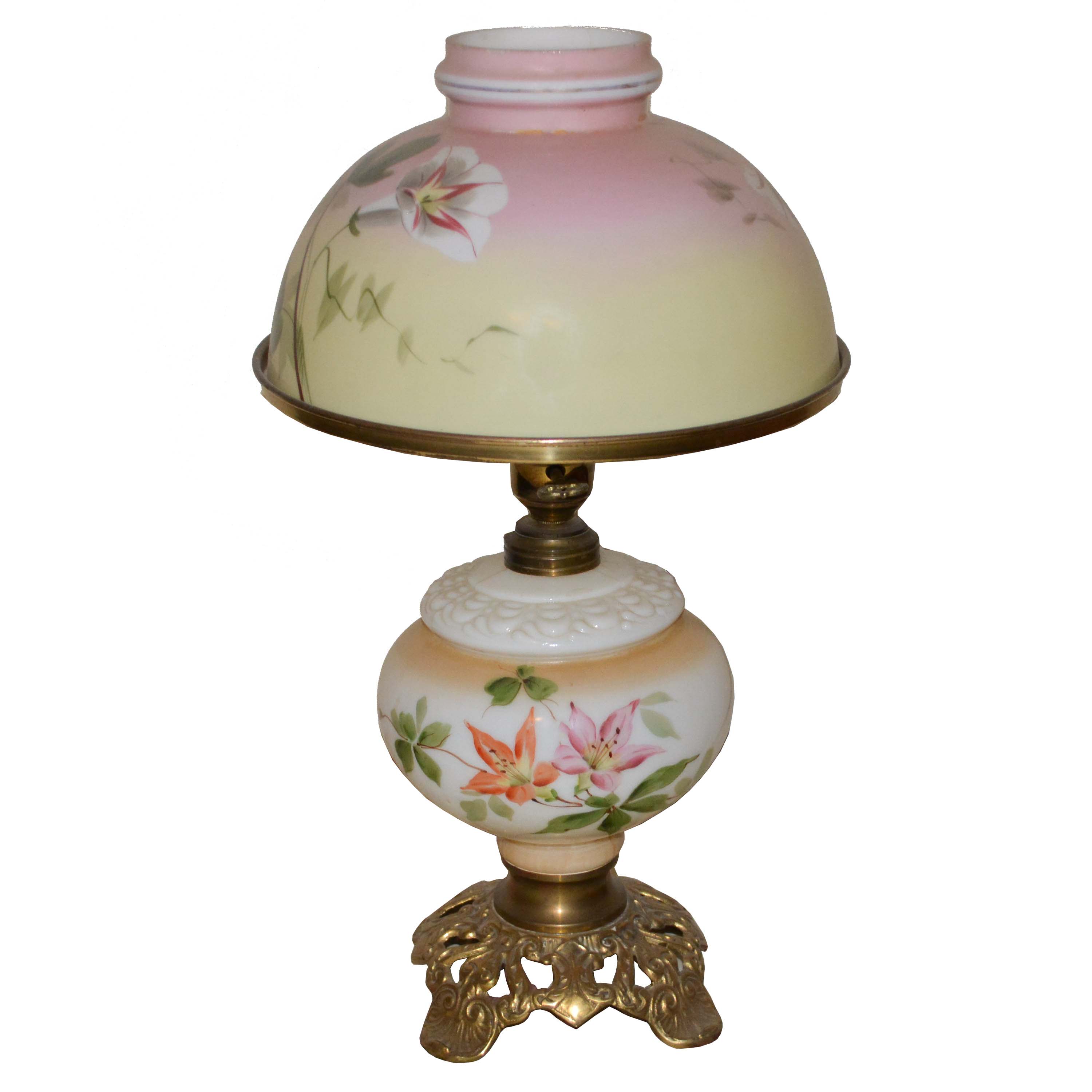 Vintage Hand-Painted Ombre Glass Parlor Lamp