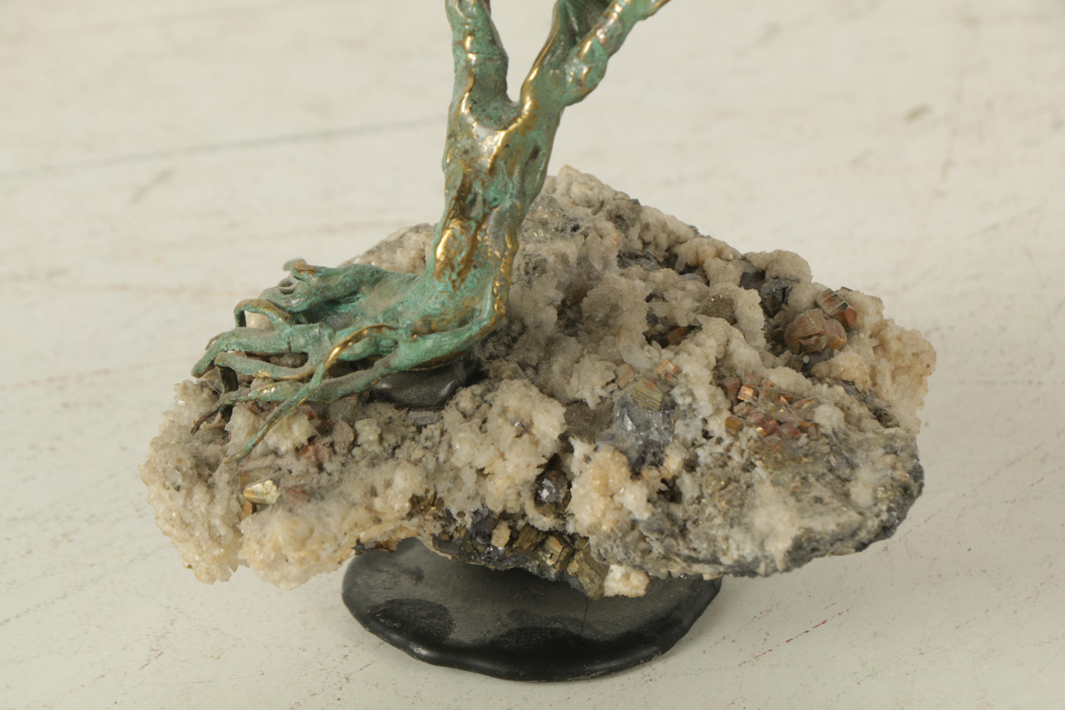 Gregory Higgins Limited Edition Brass and Stone Sculpture of a Raccoon in a Tree