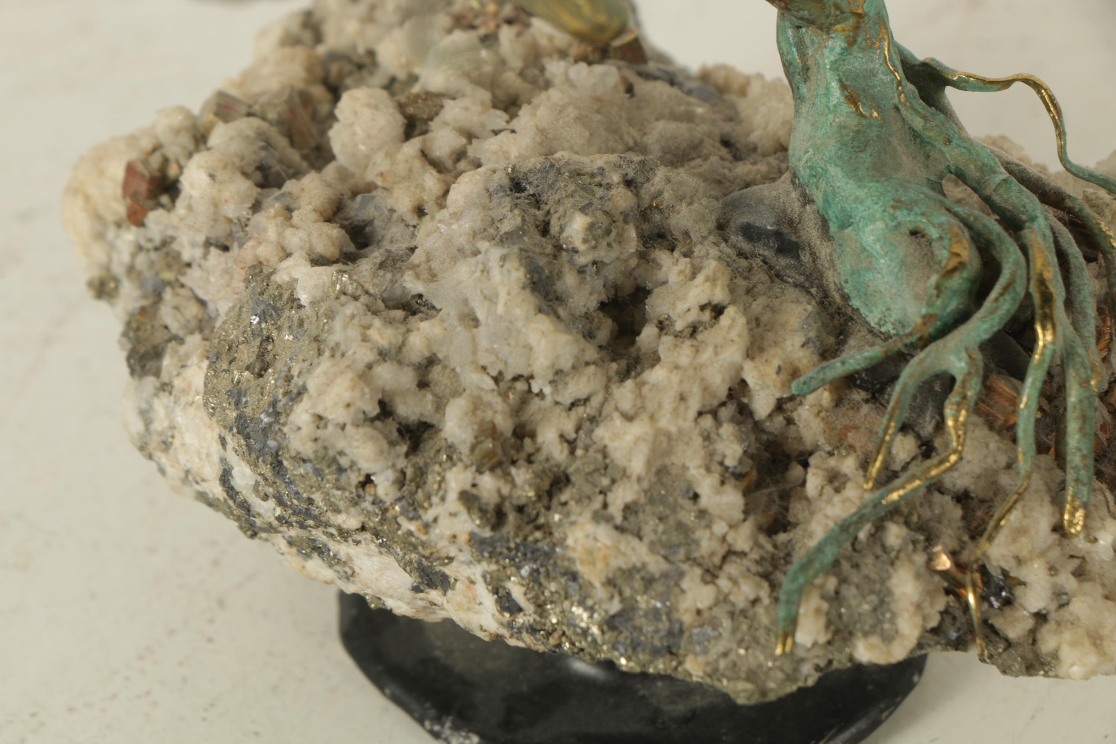 Gregory Higgins Limited Edition Brass and Stone Sculpture of a Raccoon in a Tree