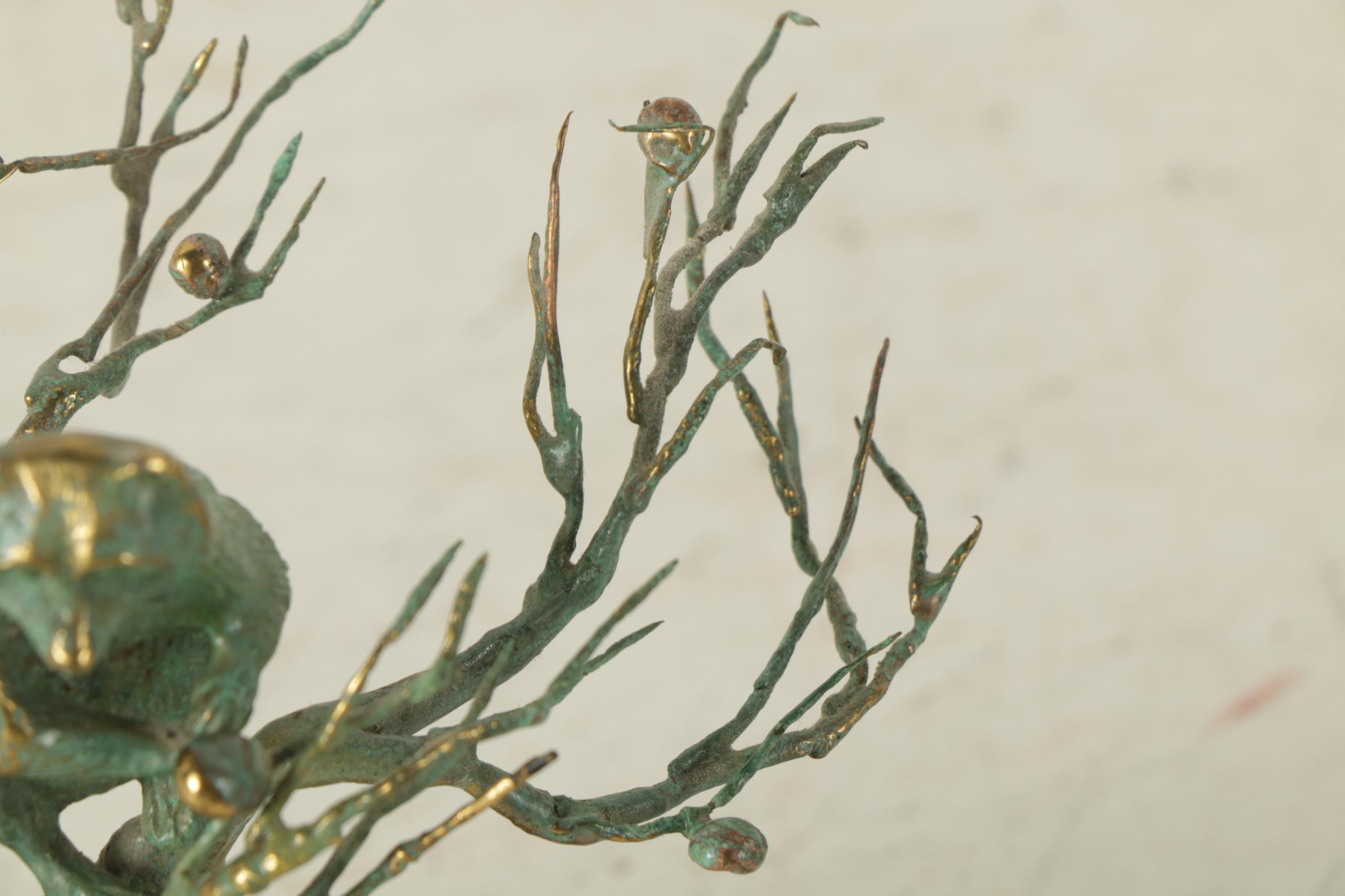 Gregory Higgins Limited Edition Brass and Stone Sculpture of a Raccoon in a Tree