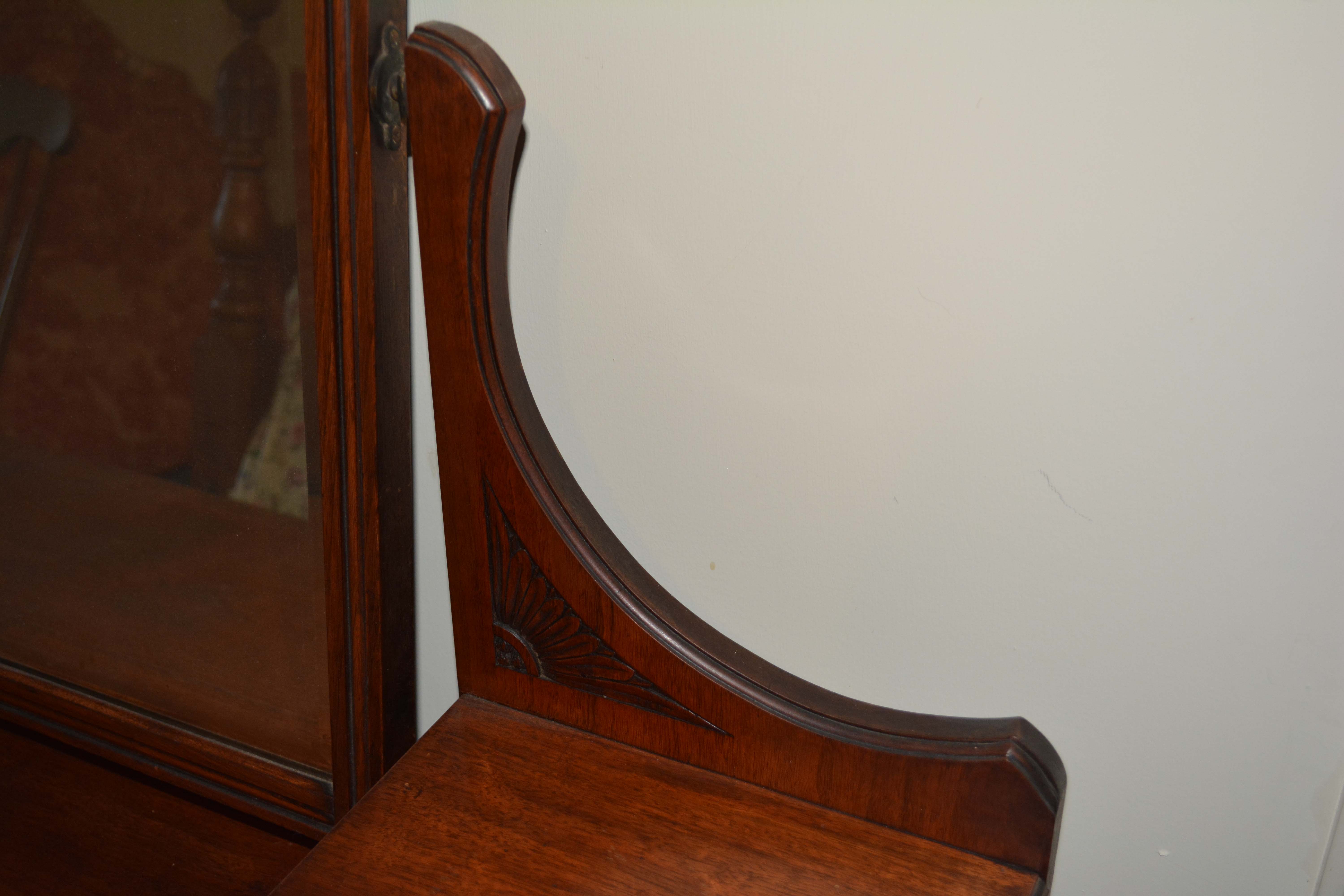 Antique English Victorian Walnut Dressing Table with Mirror and Stool