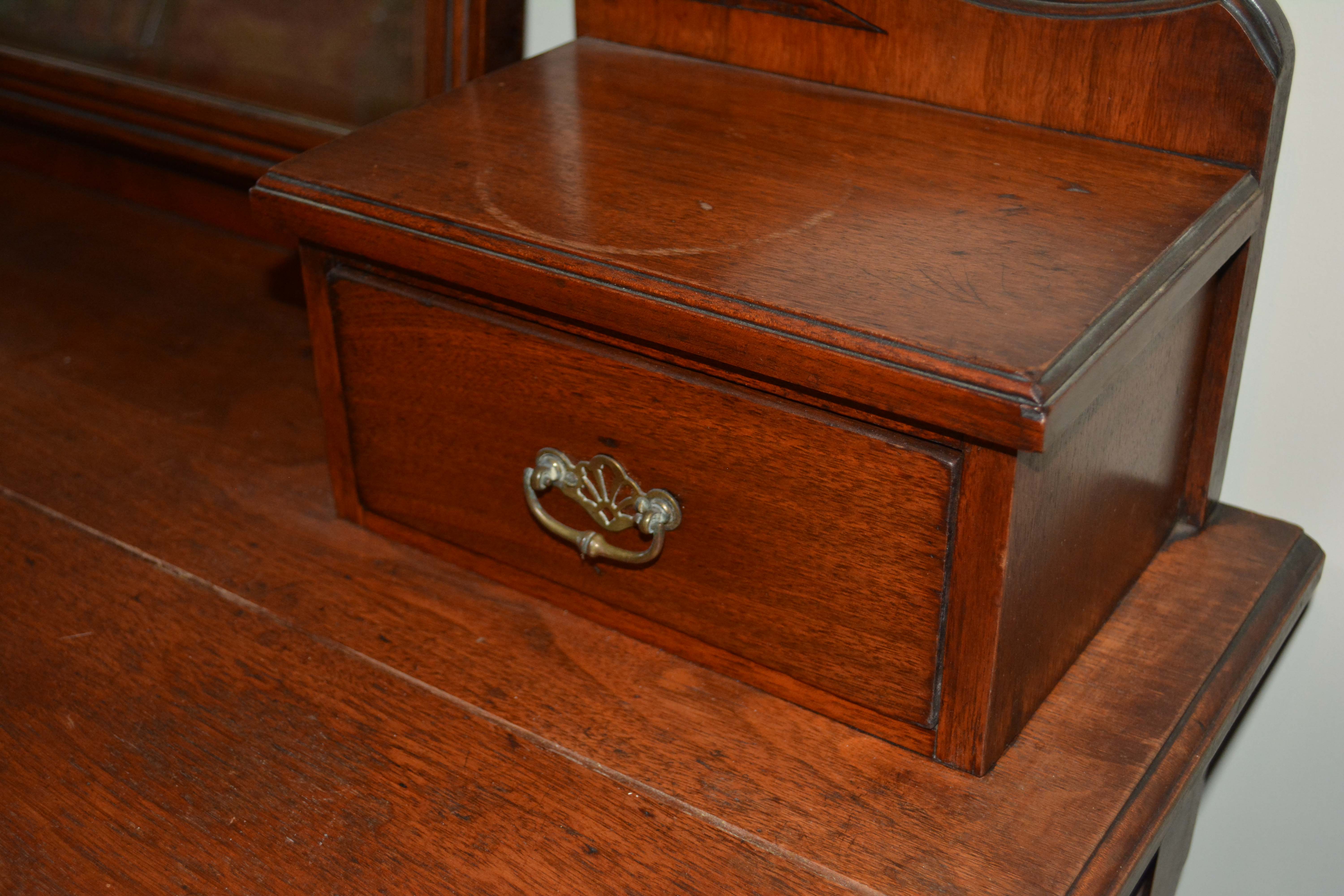 Antique English Victorian Walnut Dressing Table with Mirror and Stool