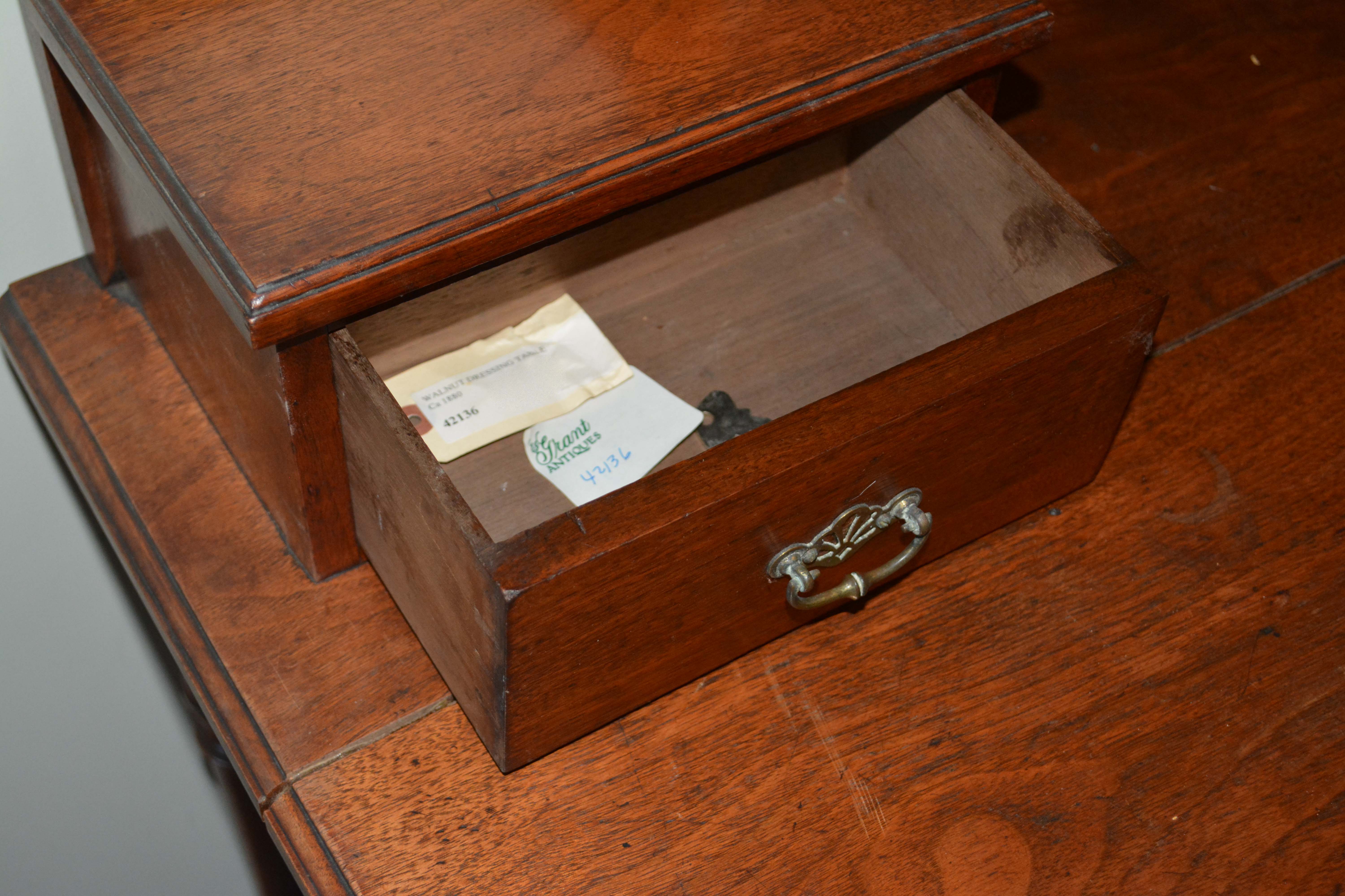 Antique English Victorian Walnut Dressing Table with Mirror and Stool