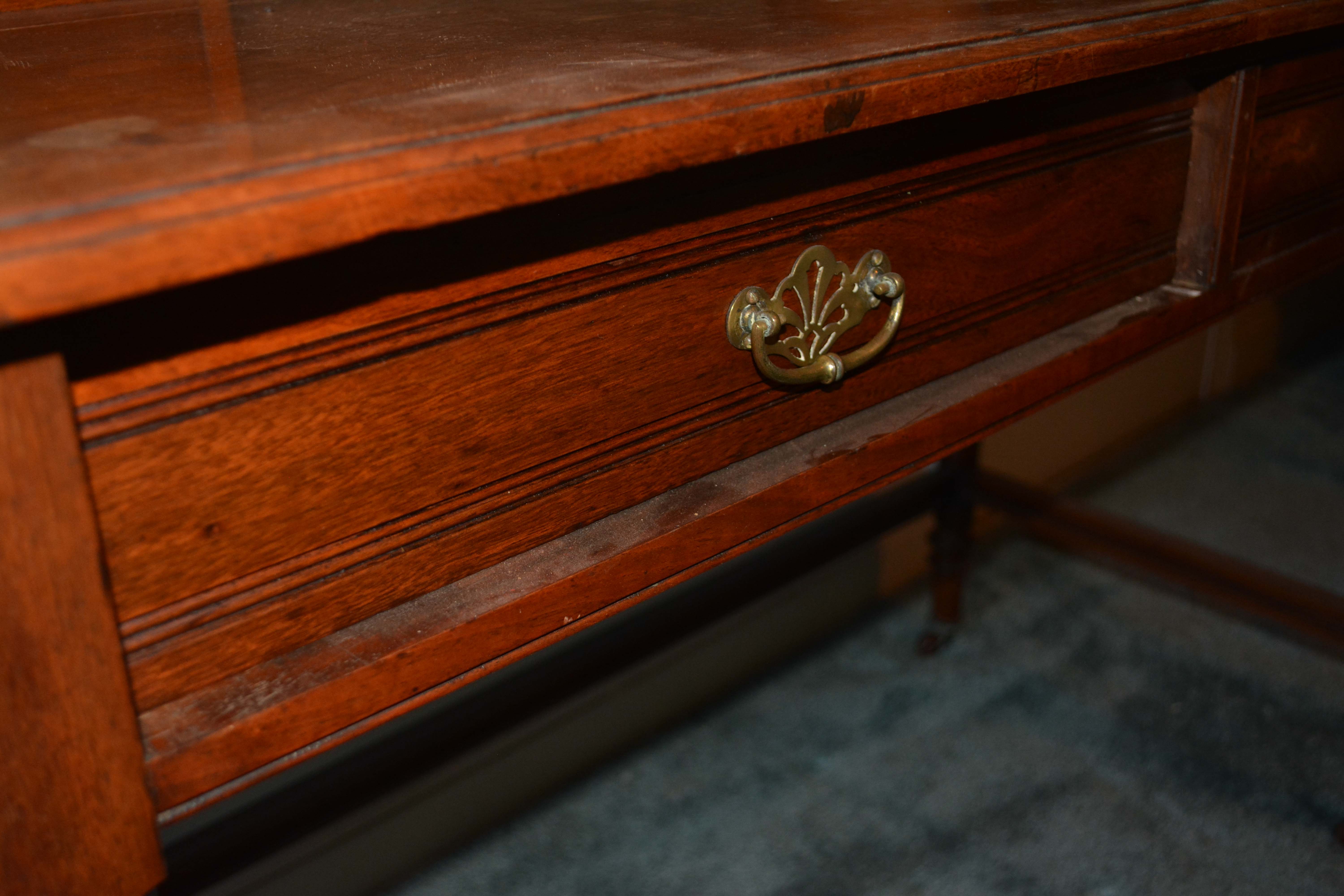 Antique English Victorian Walnut Dressing Table with Mirror and Stool
