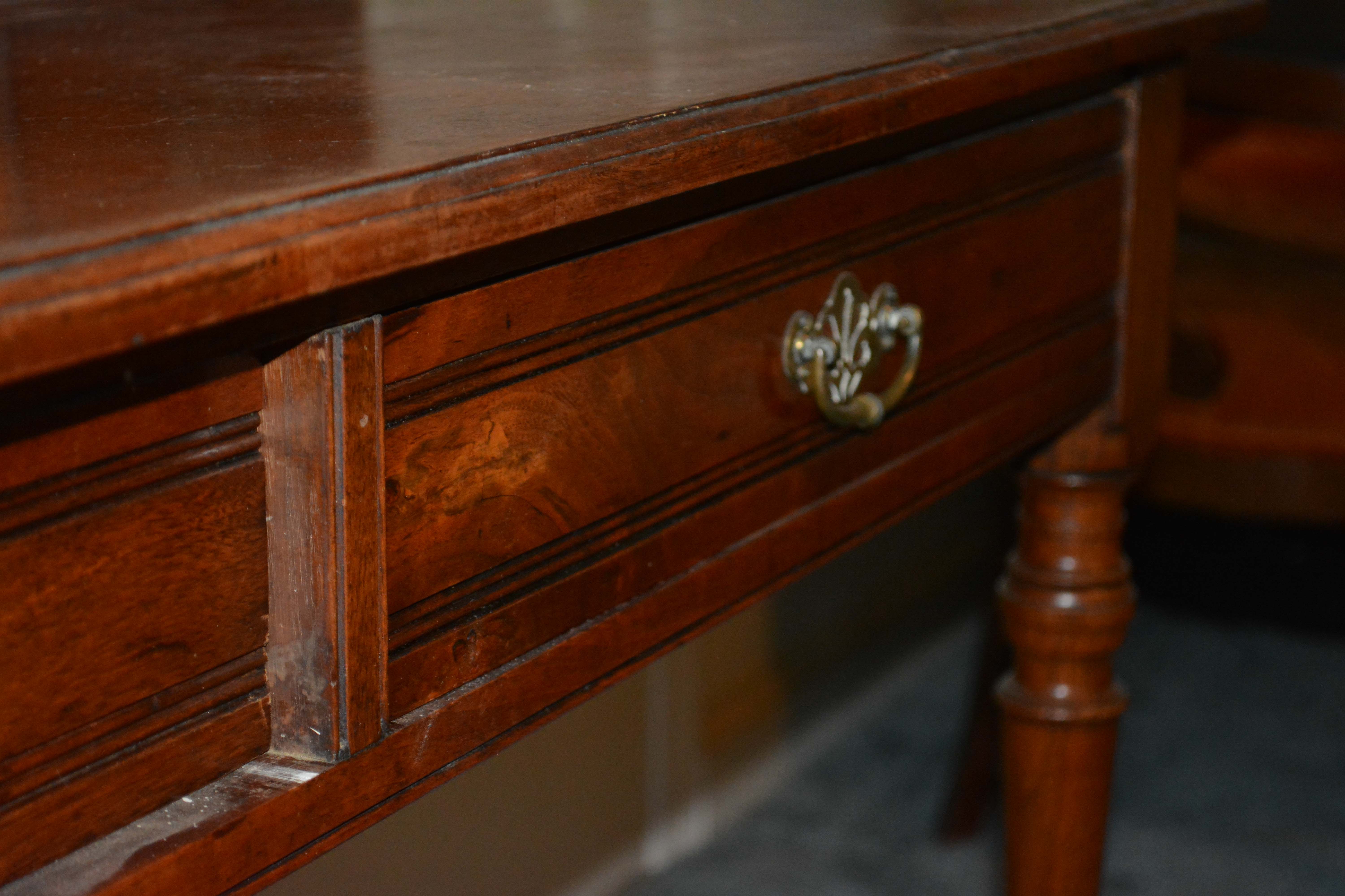 Antique English Victorian Walnut Dressing Table with Mirror and Stool