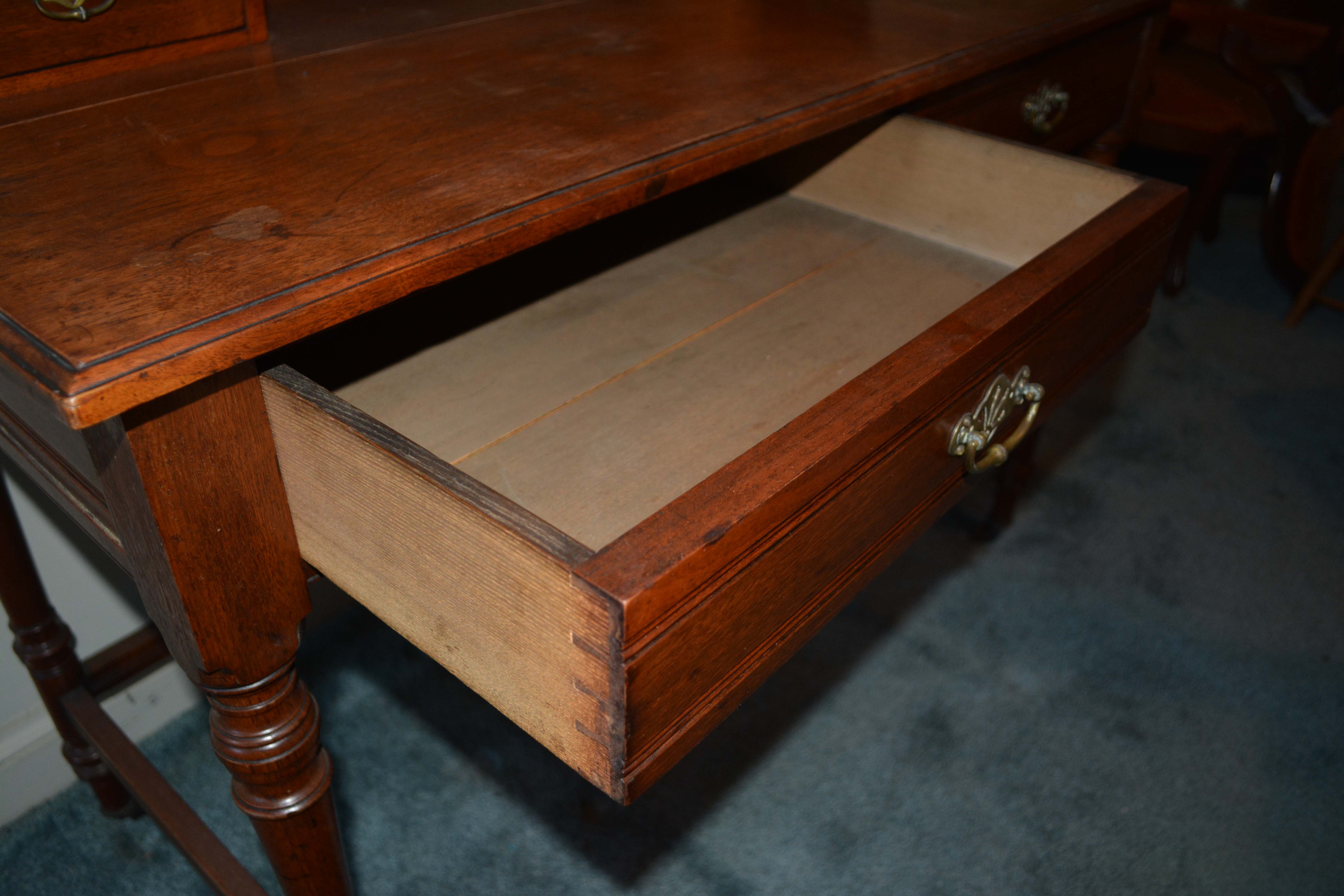 Antique English Victorian Walnut Dressing Table with Mirror and Stool