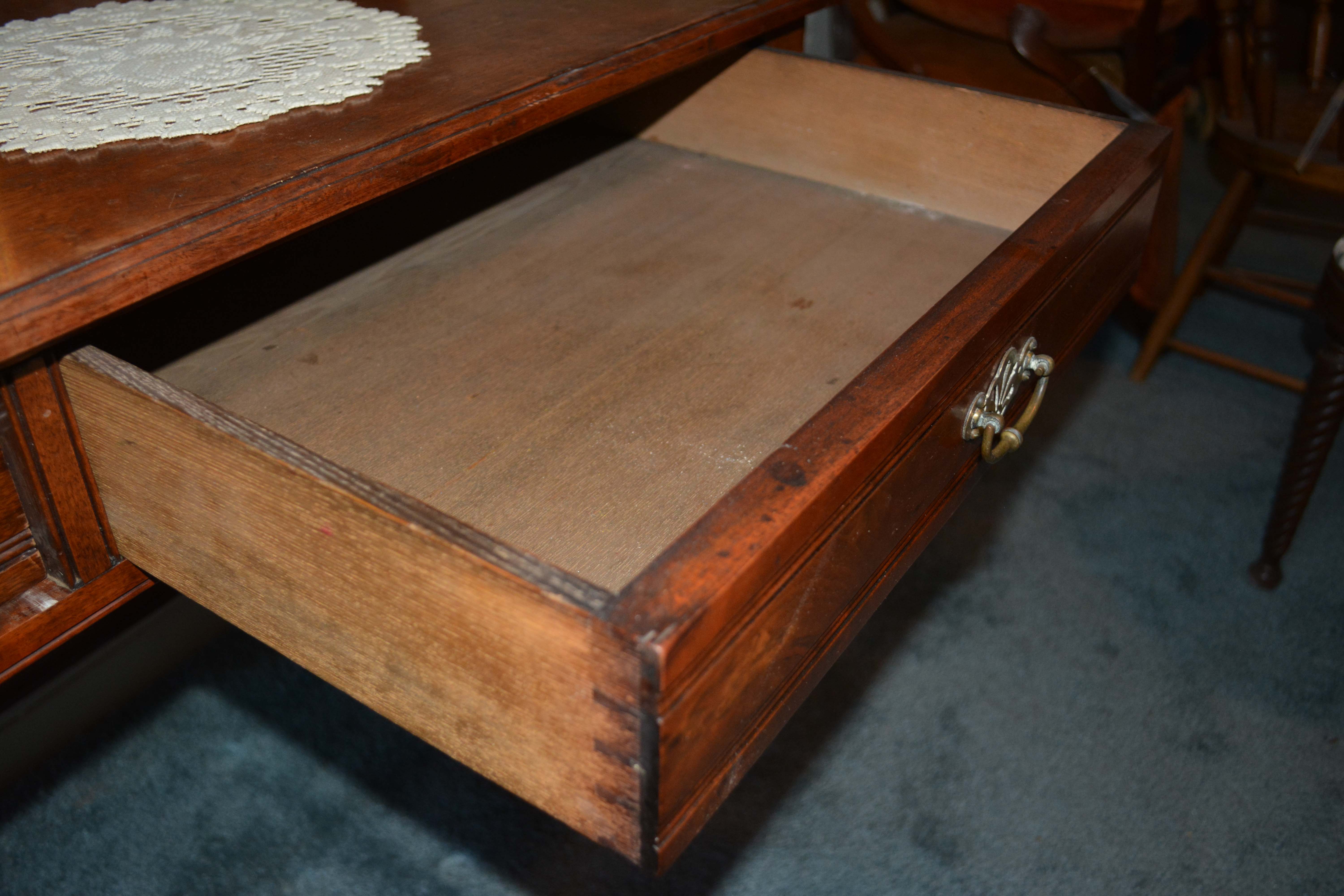 Antique English Victorian Walnut Dressing Table with Mirror and Stool