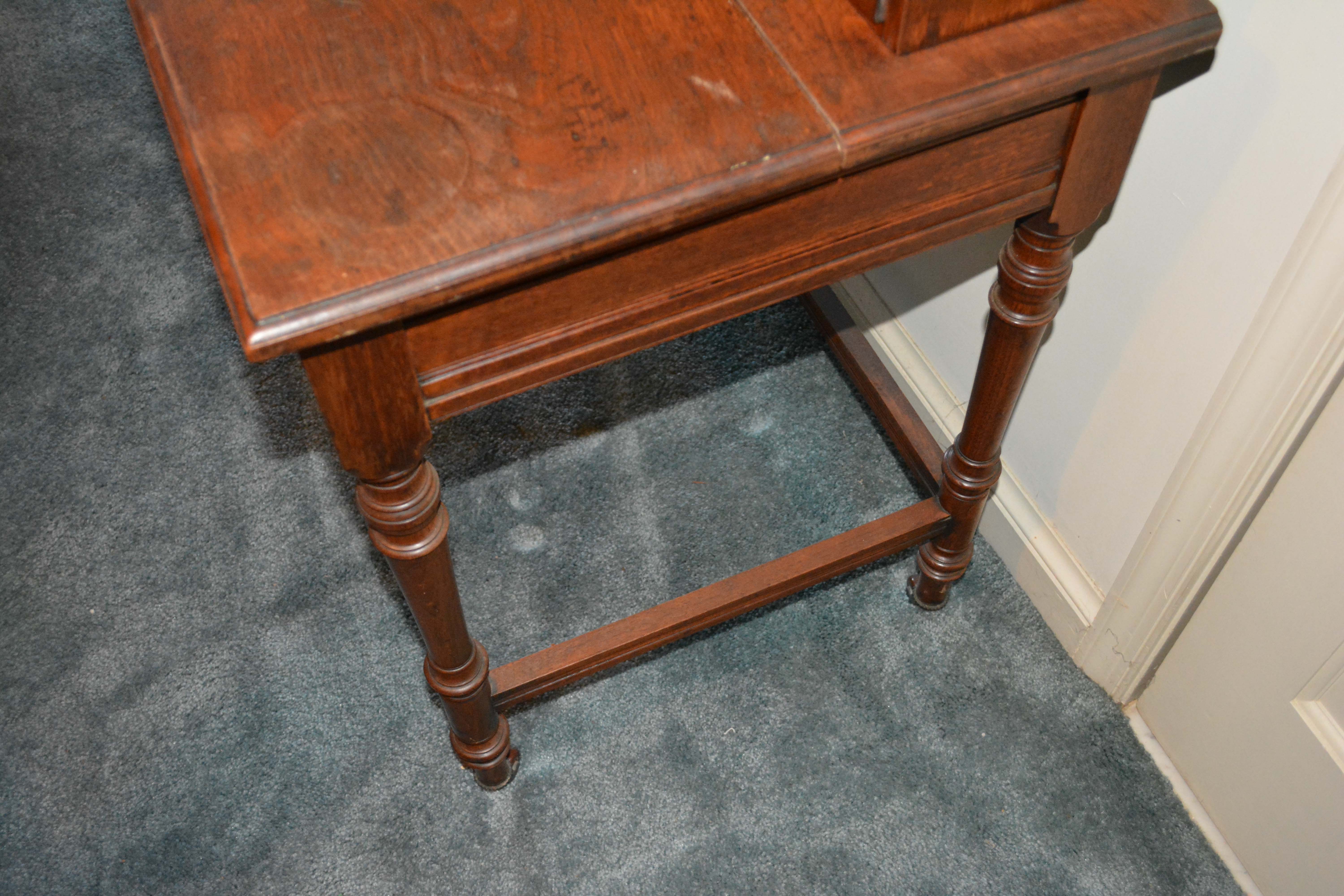 Antique English Victorian Walnut Dressing Table with Mirror and Stool