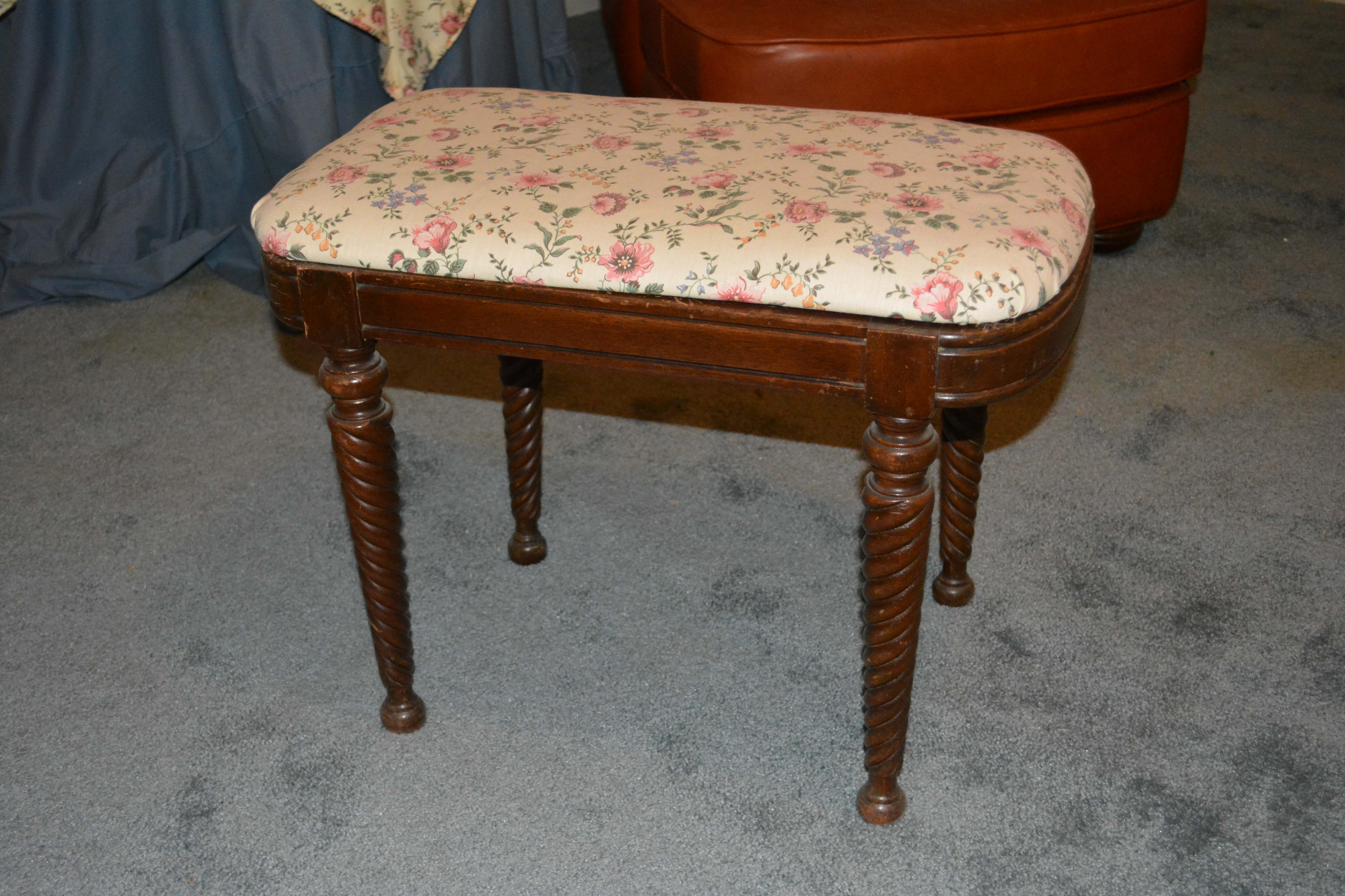 Antique English Victorian Walnut Dressing Table with Mirror and Stool