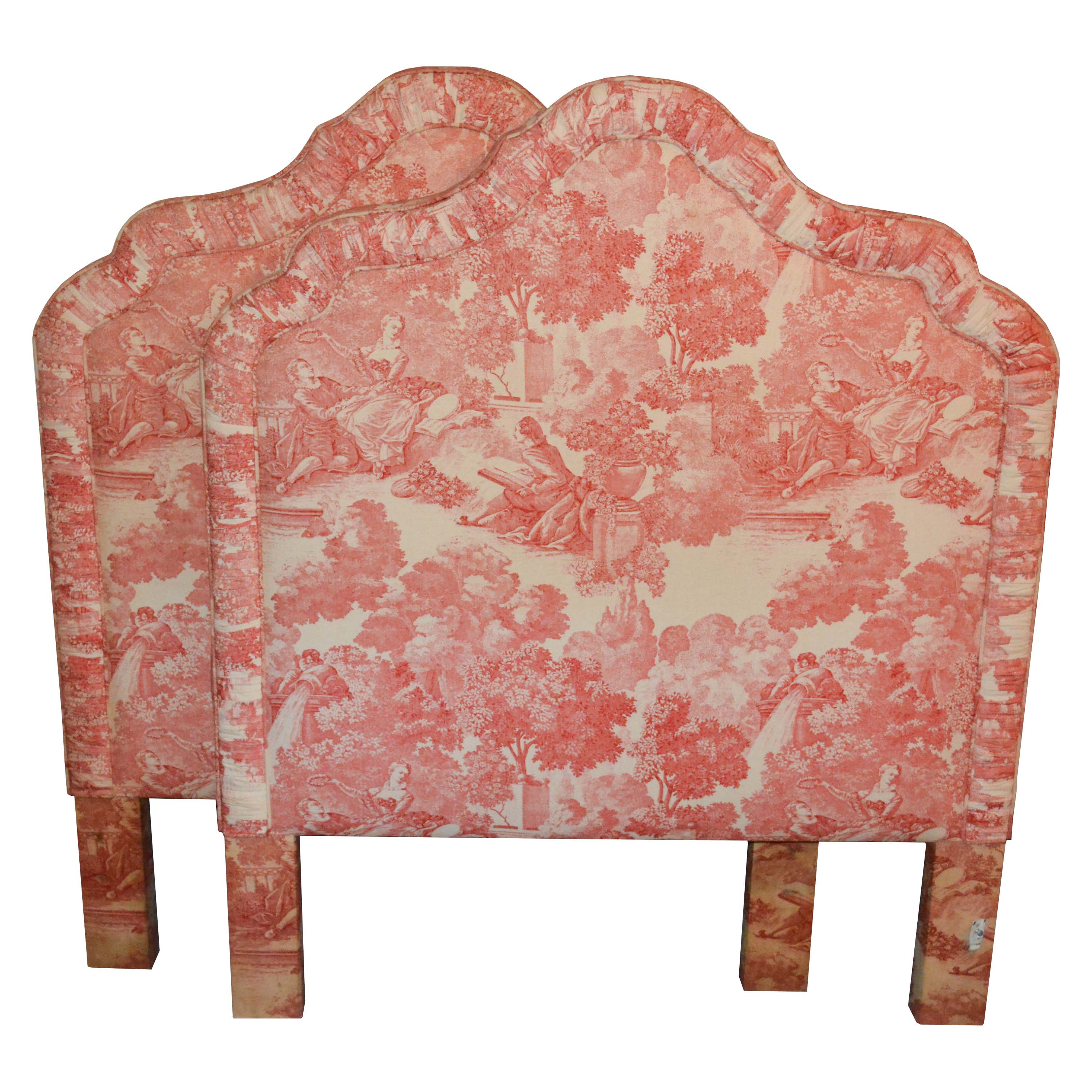 Pair of Twin Size Upholstered Toile Headboards