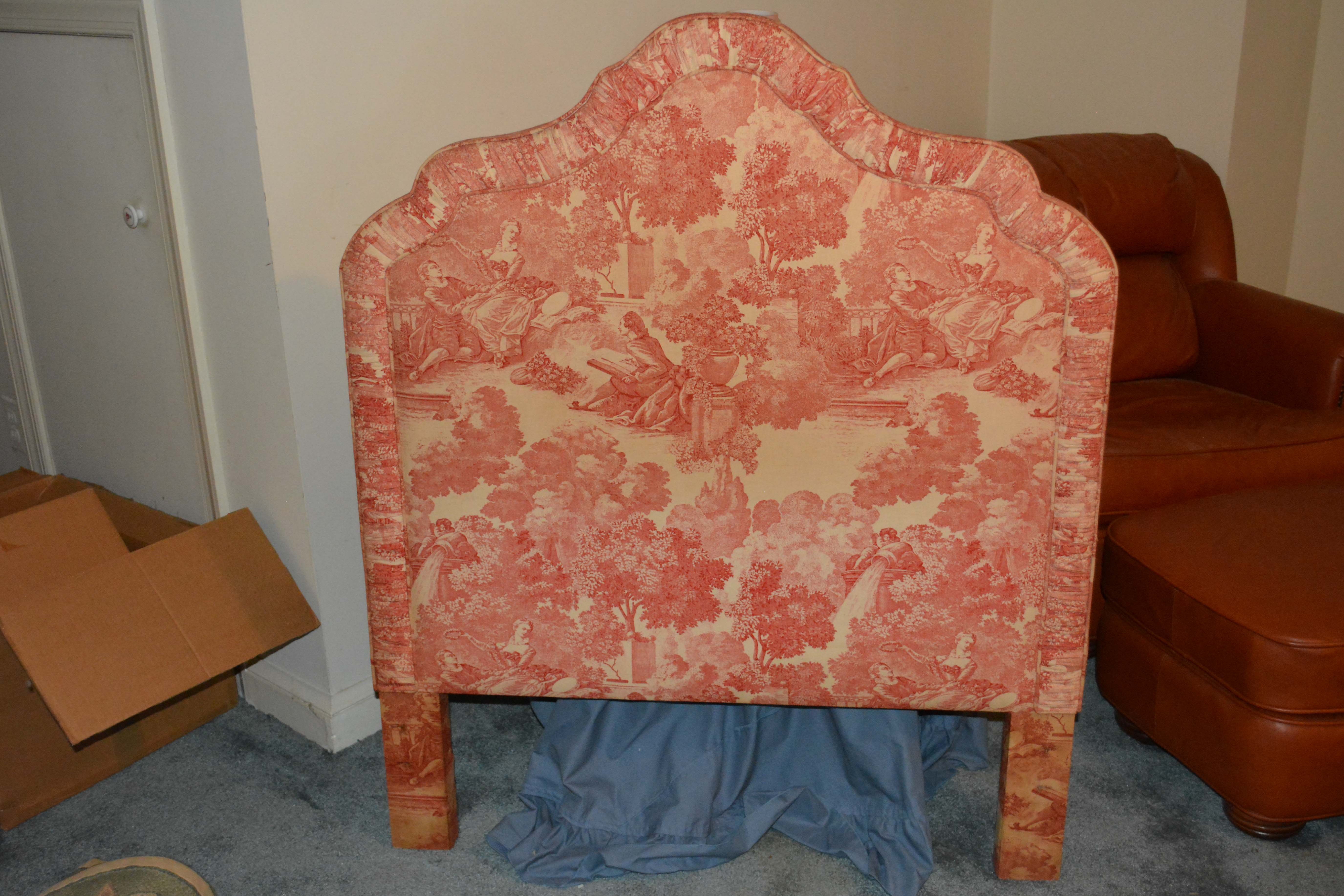 Pair of Twin Size Upholstered Toile Headboards