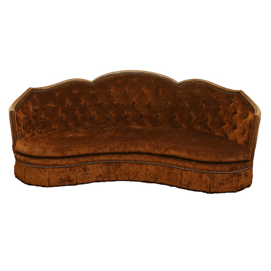 Button Tufted Cabriole Velvet Sofa by Marge Carson