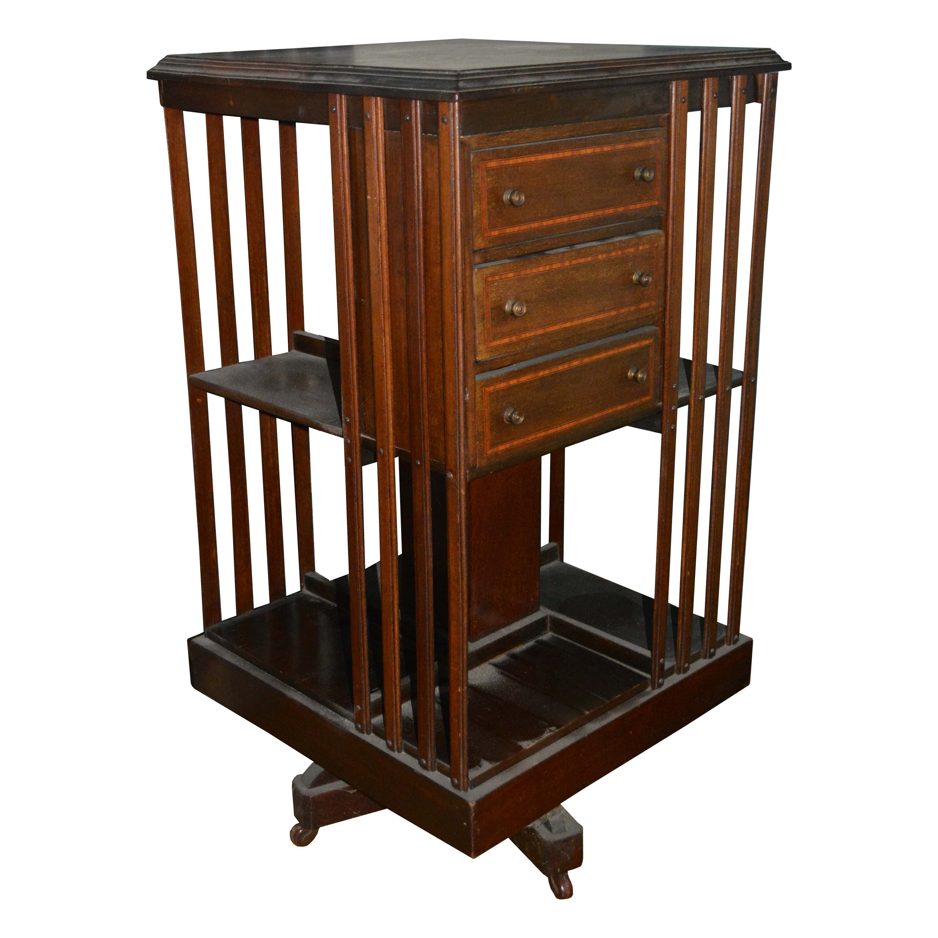 Antique Revolving Bookcase with Drawers