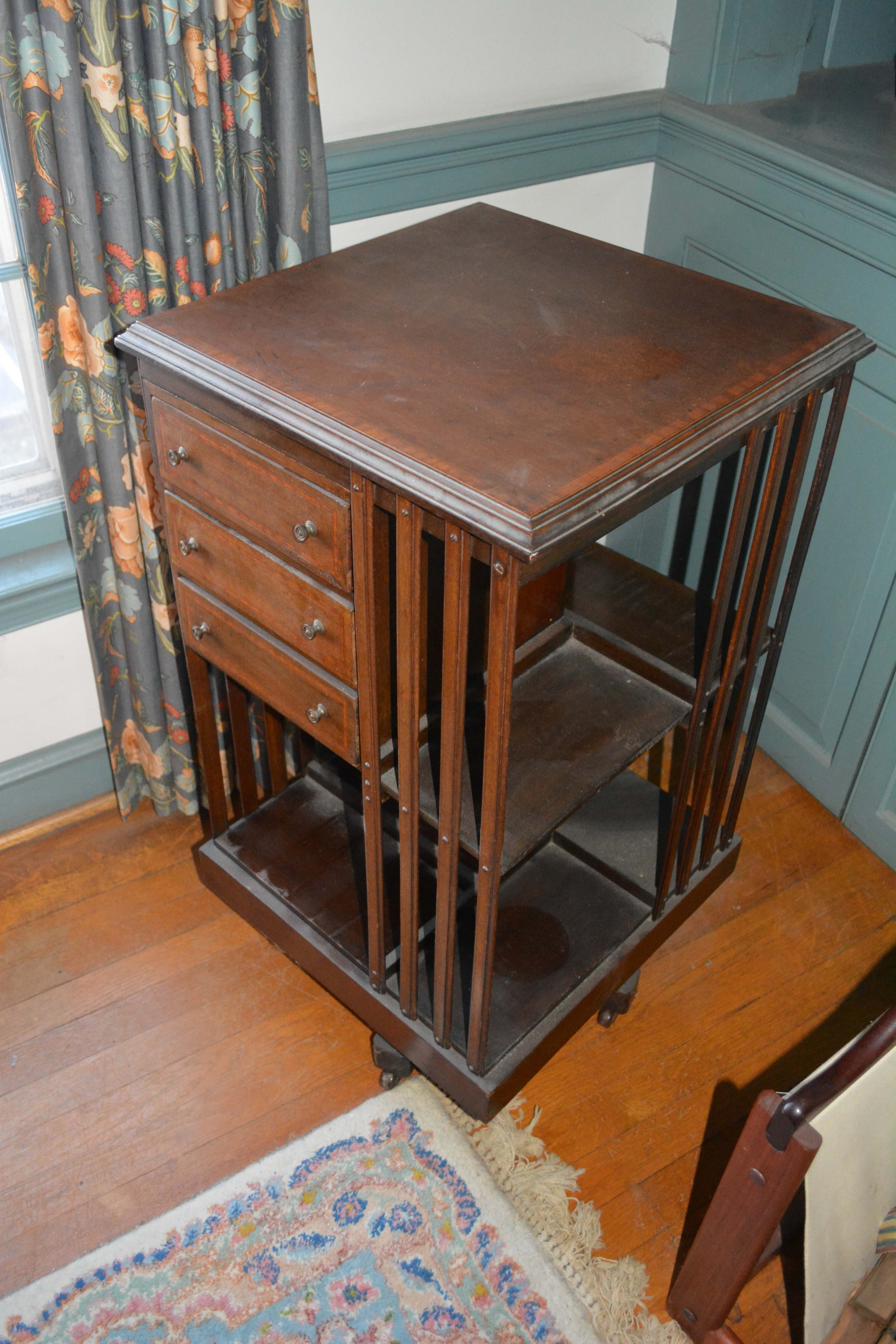 Antique Revolving Bookcase with Drawers