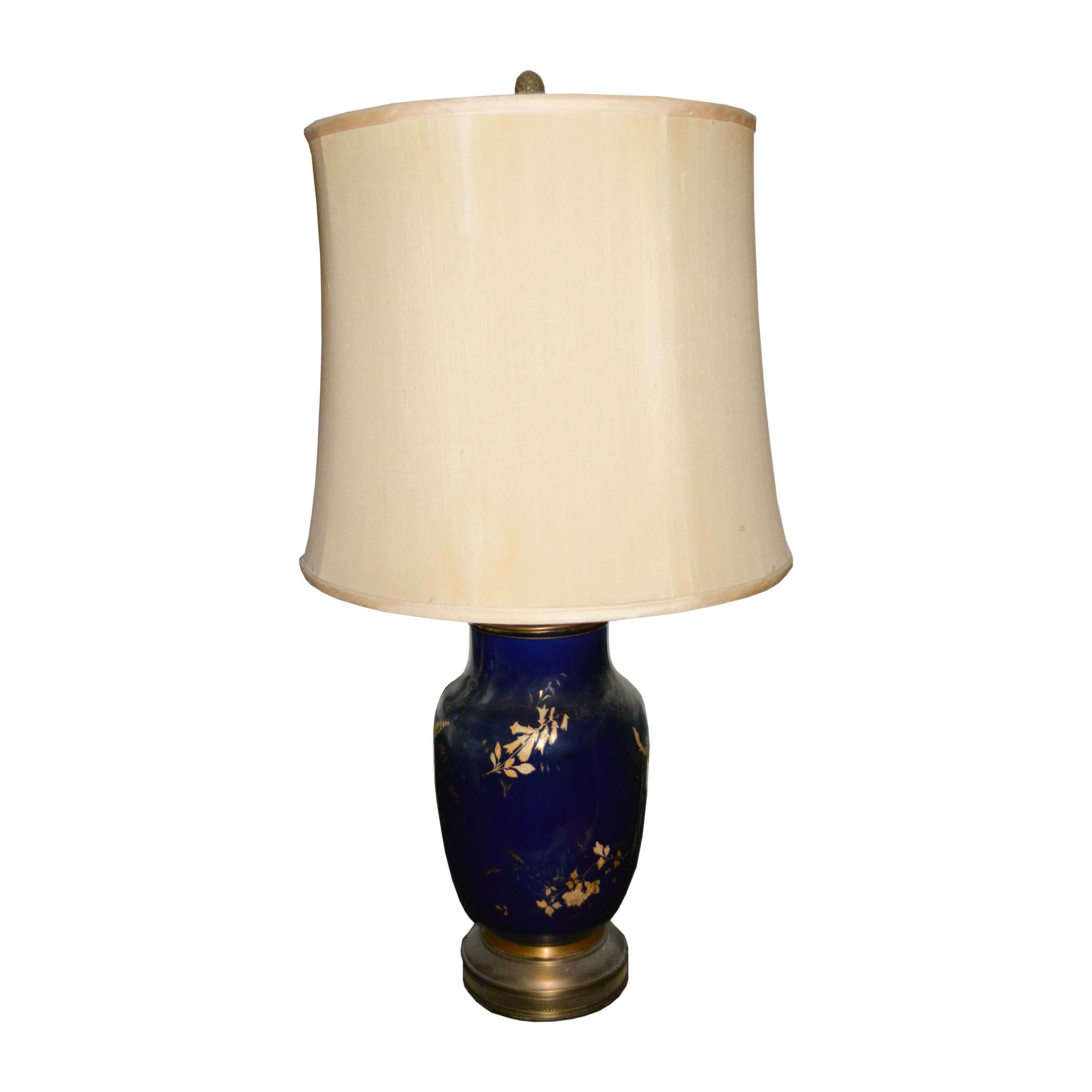 Vintage Cobalt and Gold Urn Table Lamp