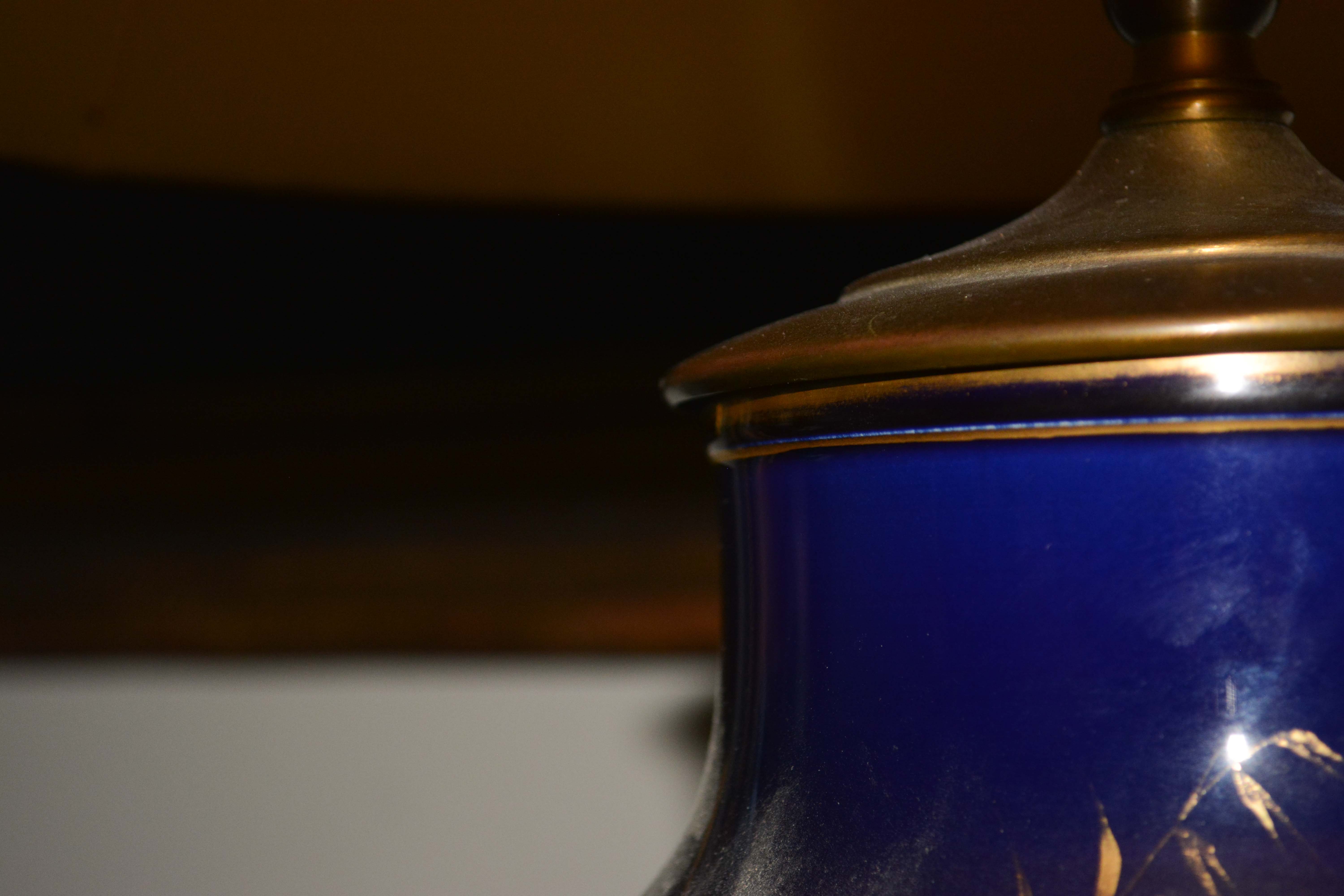 Vintage Cobalt and Gold Urn Table Lamp