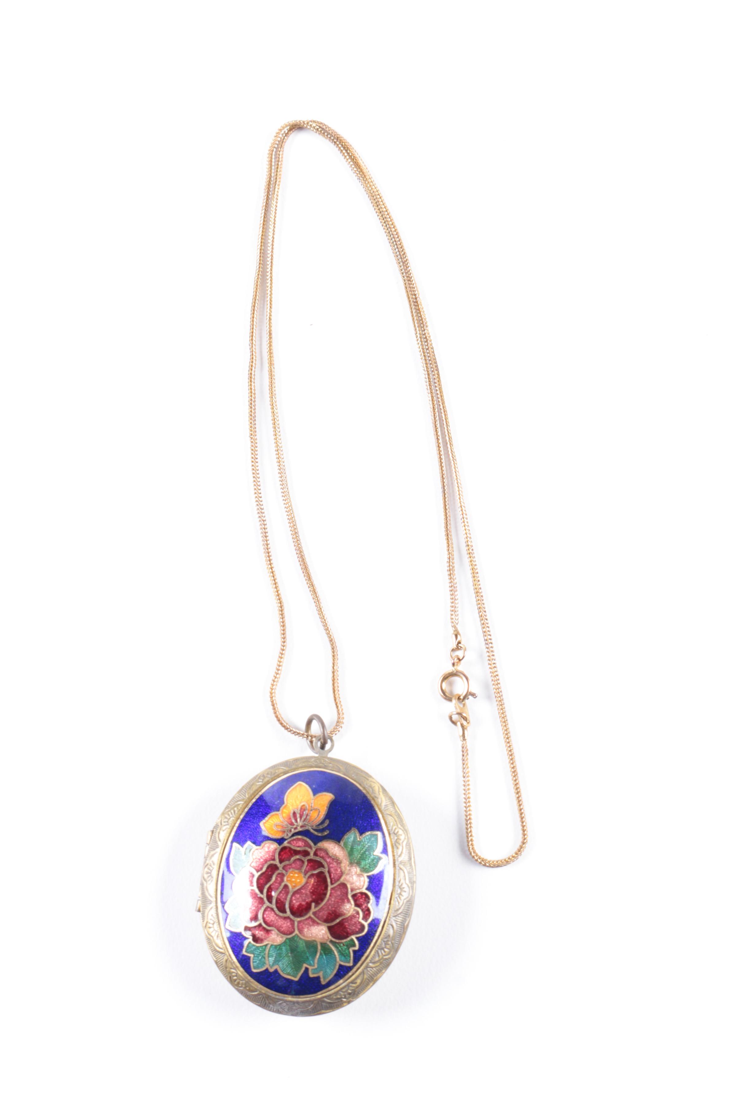 Cloisonne Locket and Other Costume Necklaces