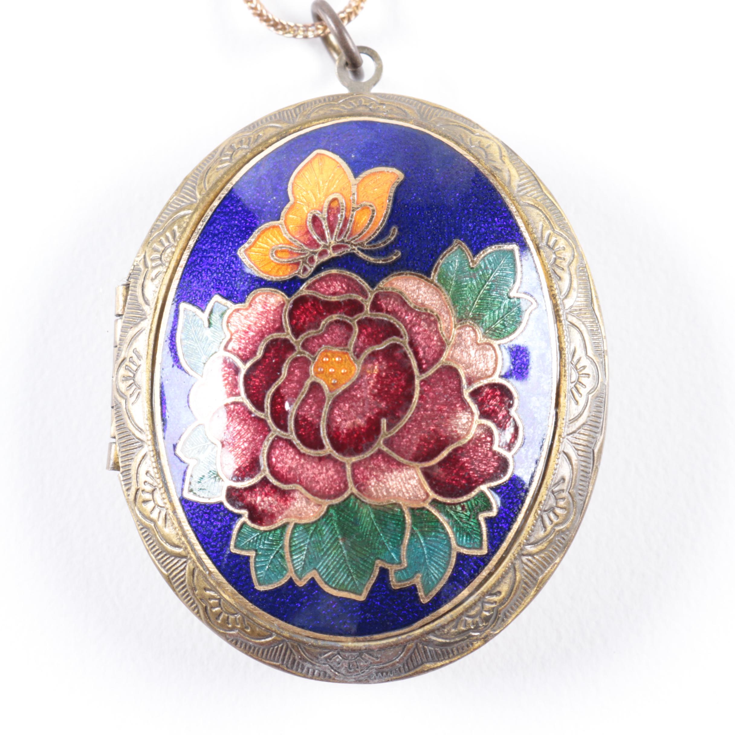 Cloisonne Locket and Other Costume Necklaces