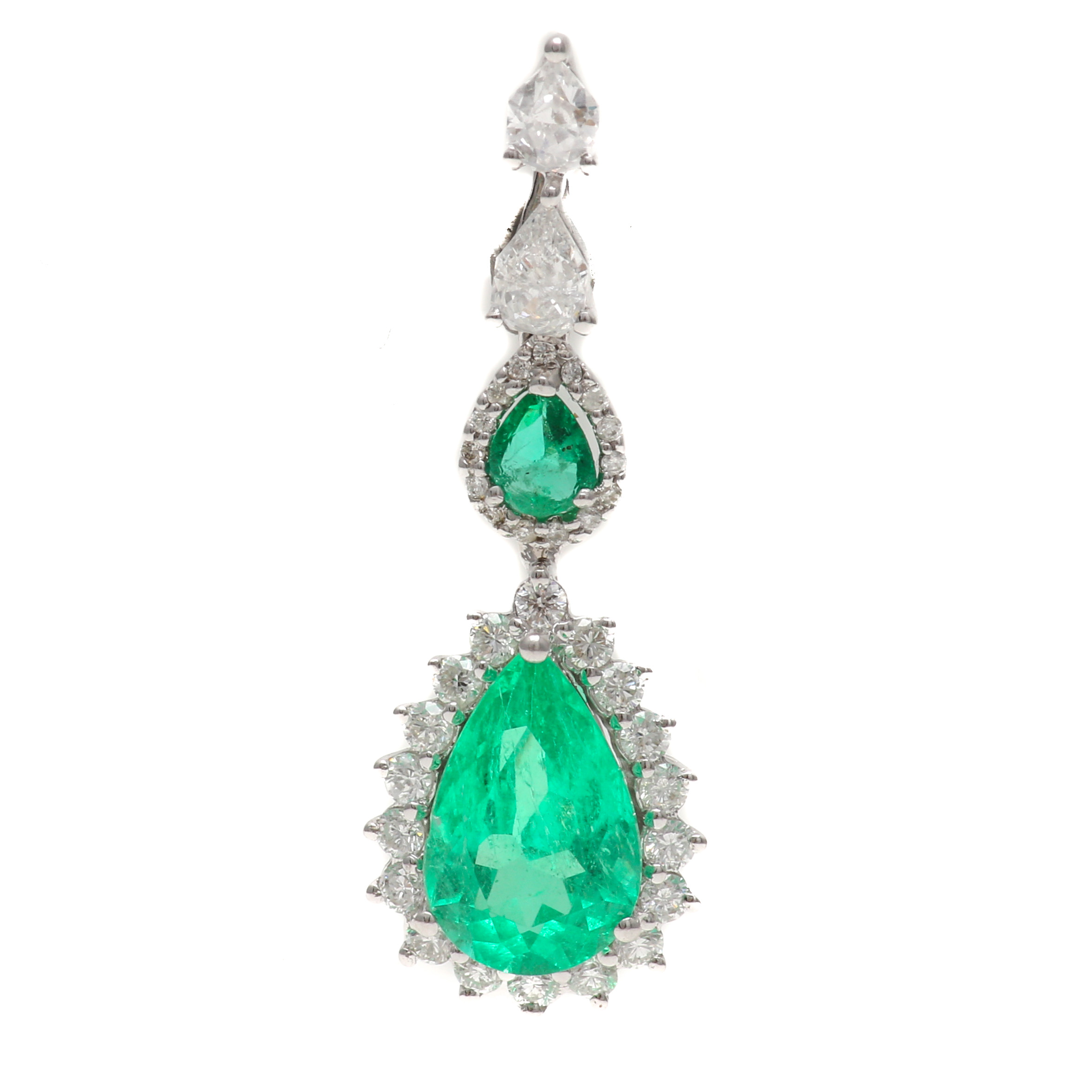 Michael Christoff 18K White Gold 2.56 CTW Emerald and Diamond Drop Pendant